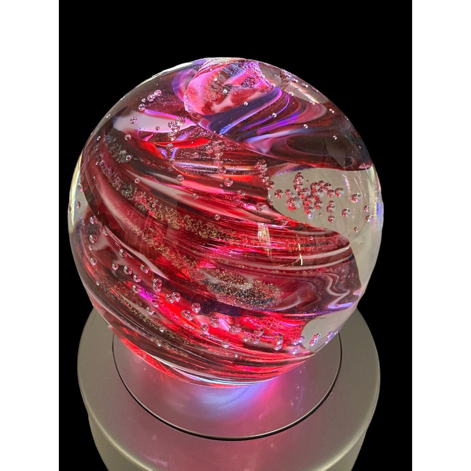 NEW Ruby Glow 4” Reds Gold Orb Paperweight Bullicante Bubbles Signed Scotty G.