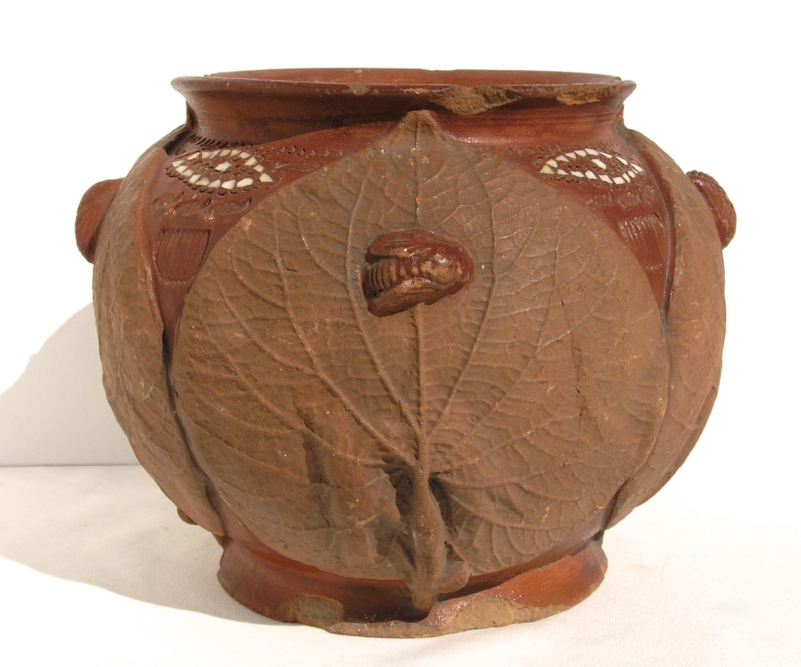Vintage La Verita Face Planter Pot Jardiniere Terracotta Cabbage Leaf Bee Italy