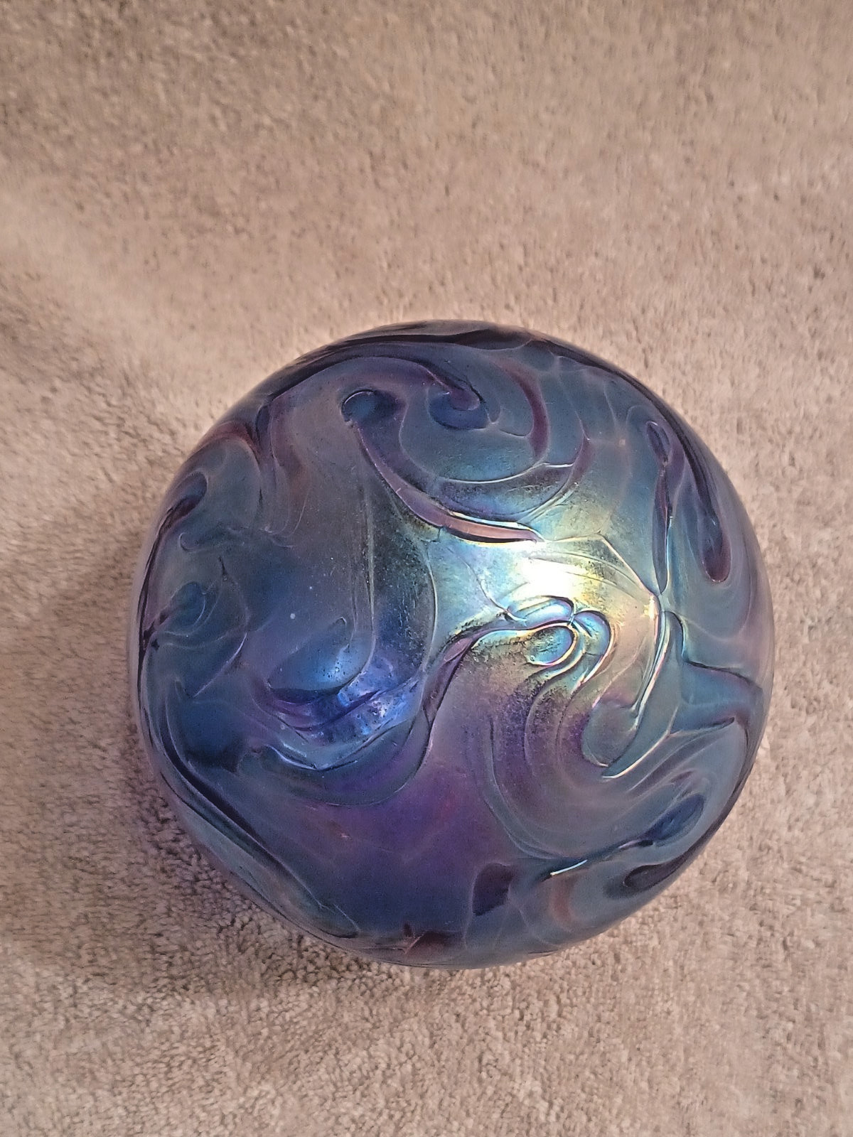 Vtg. Pyromania Glass Studio Oregon Float Purple Iridescent Art Glass Ball Signed