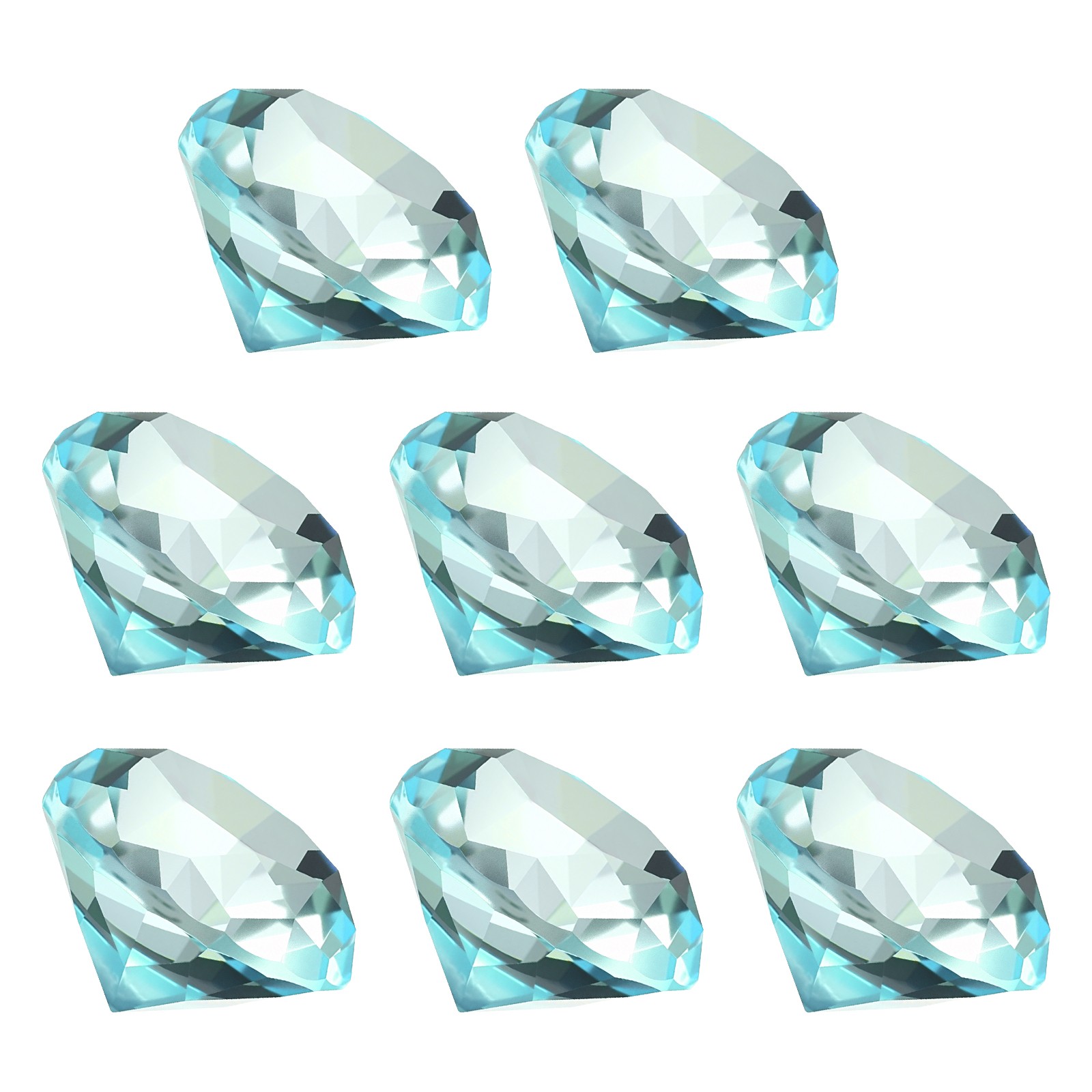 8 Pcs 40mm / 1.57 Inch Diamond Crystal Paperweight, Lake Blue