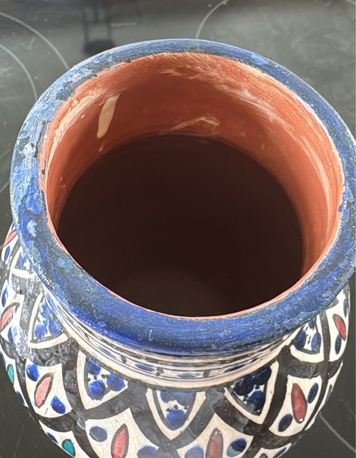 SAFI Vintage Moroccan VASE 8 1/2 ” Multi Hand Painted Red Clay Pottery Morocco