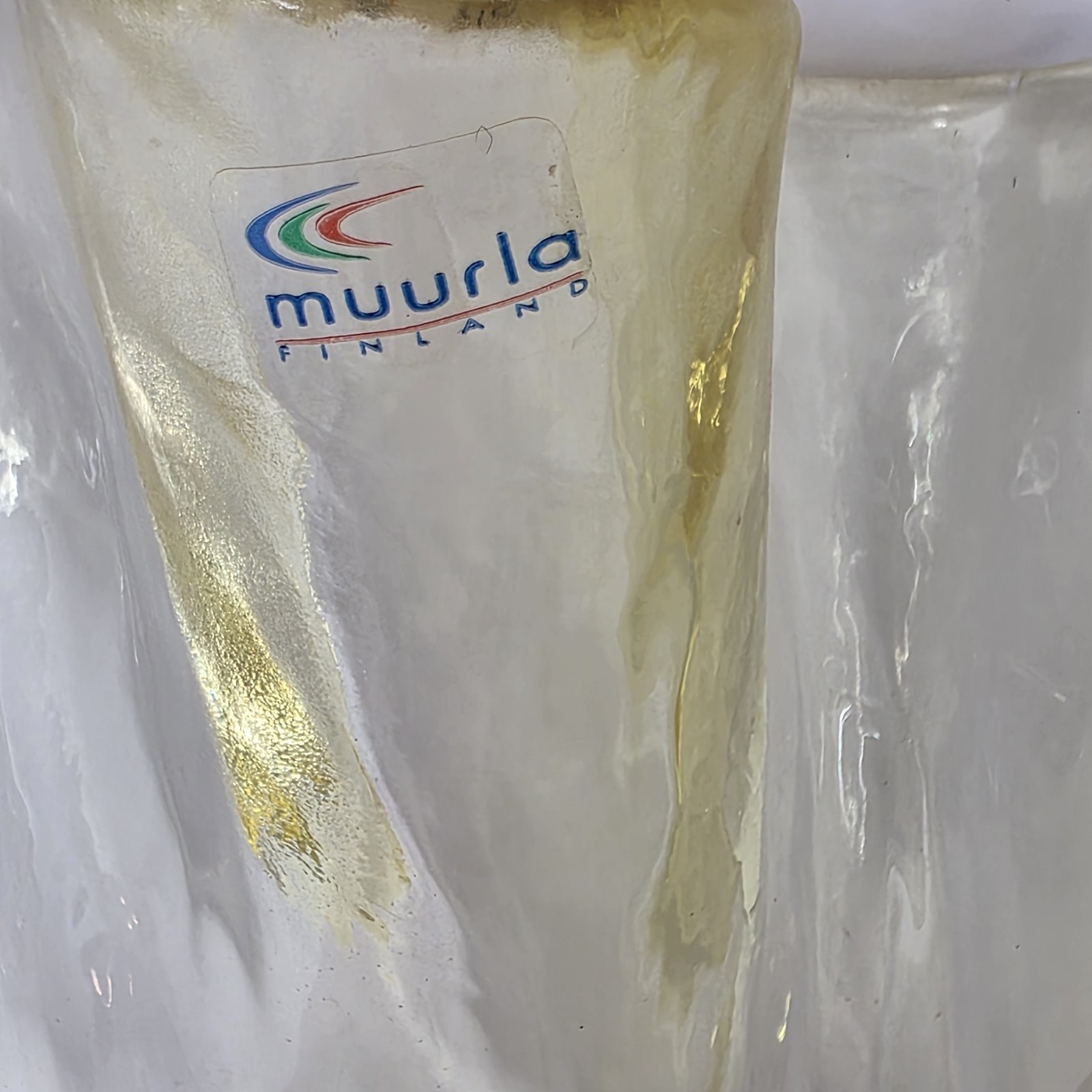 Muurla Finland Eva Ruffled Handkerchief Vase Yellow Vintage Blown Art Glass
