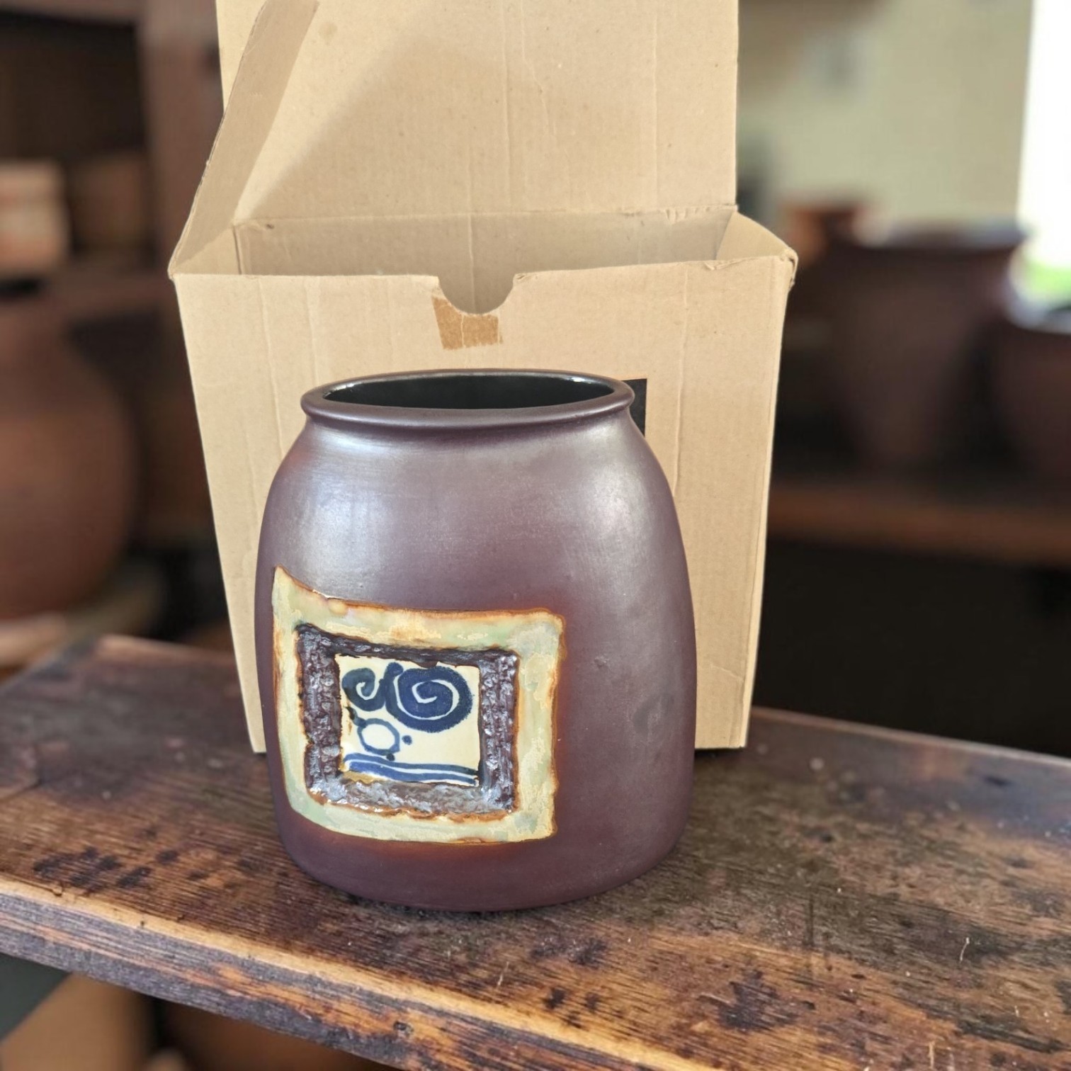 New Tenmoku Pottery Malaysia Handcrafted Ceramic Vase With Original Box Vintage
