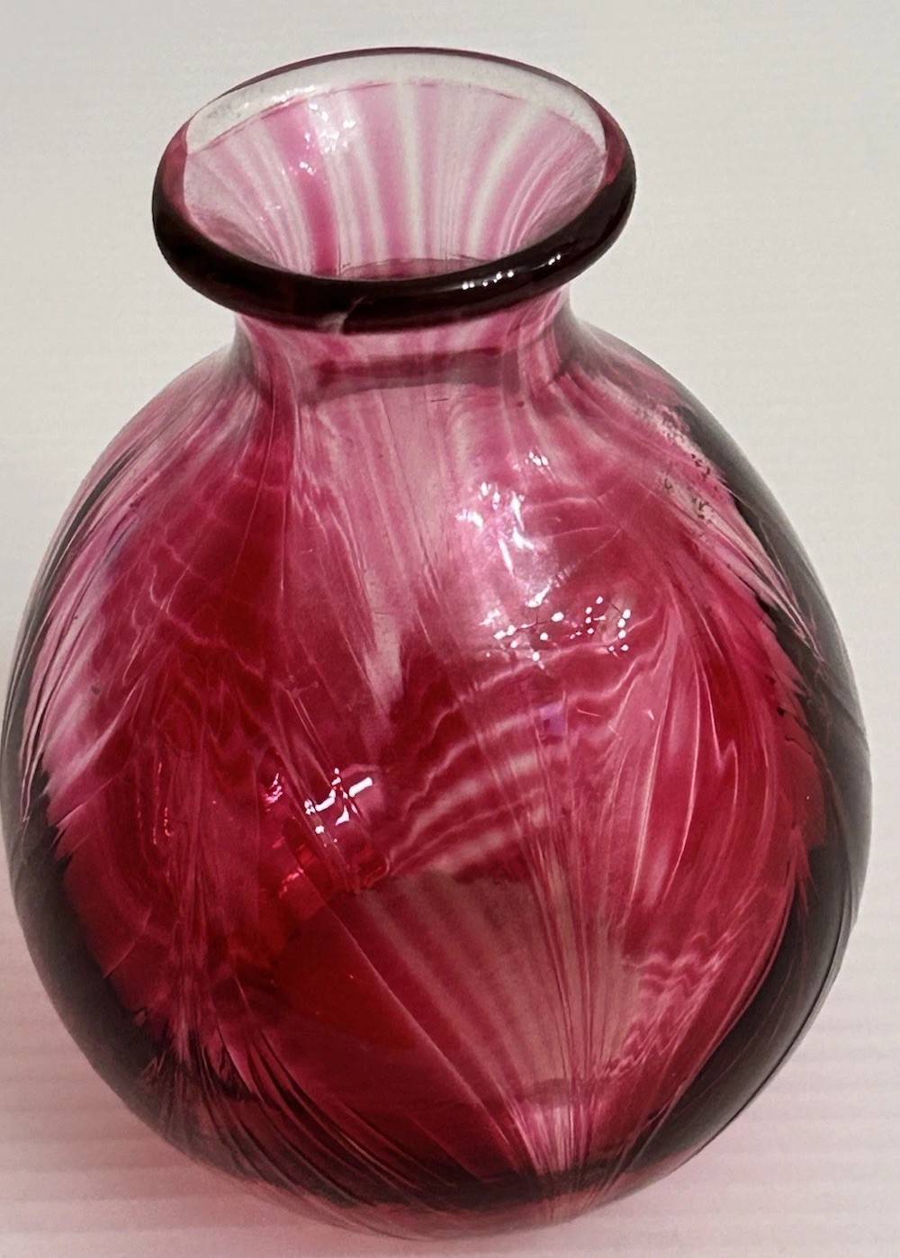 Charles Lotton Cranberry Leaves Petals Small Vase Signed & Dated 1980 *READ*