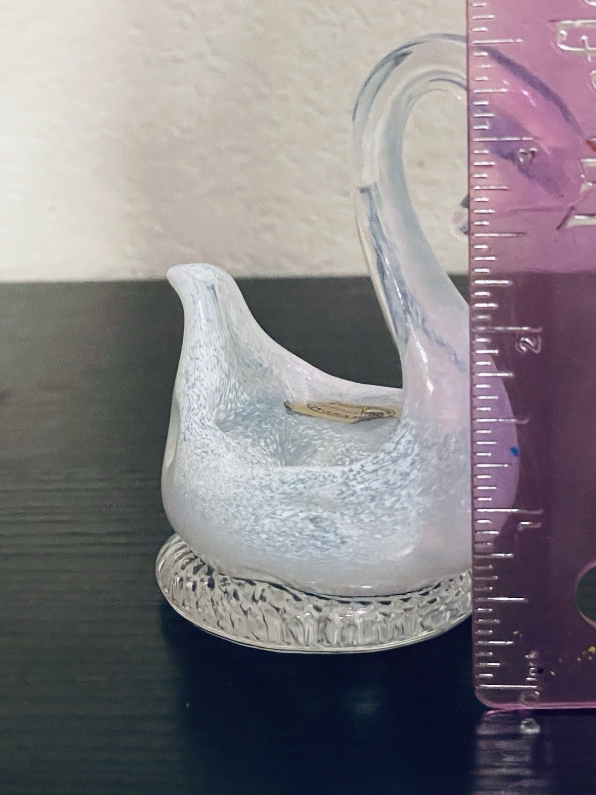 M. Pyrcak Crystal Swan, Handmade in Poland, White Speckled Art Glass Swan, 3.5”