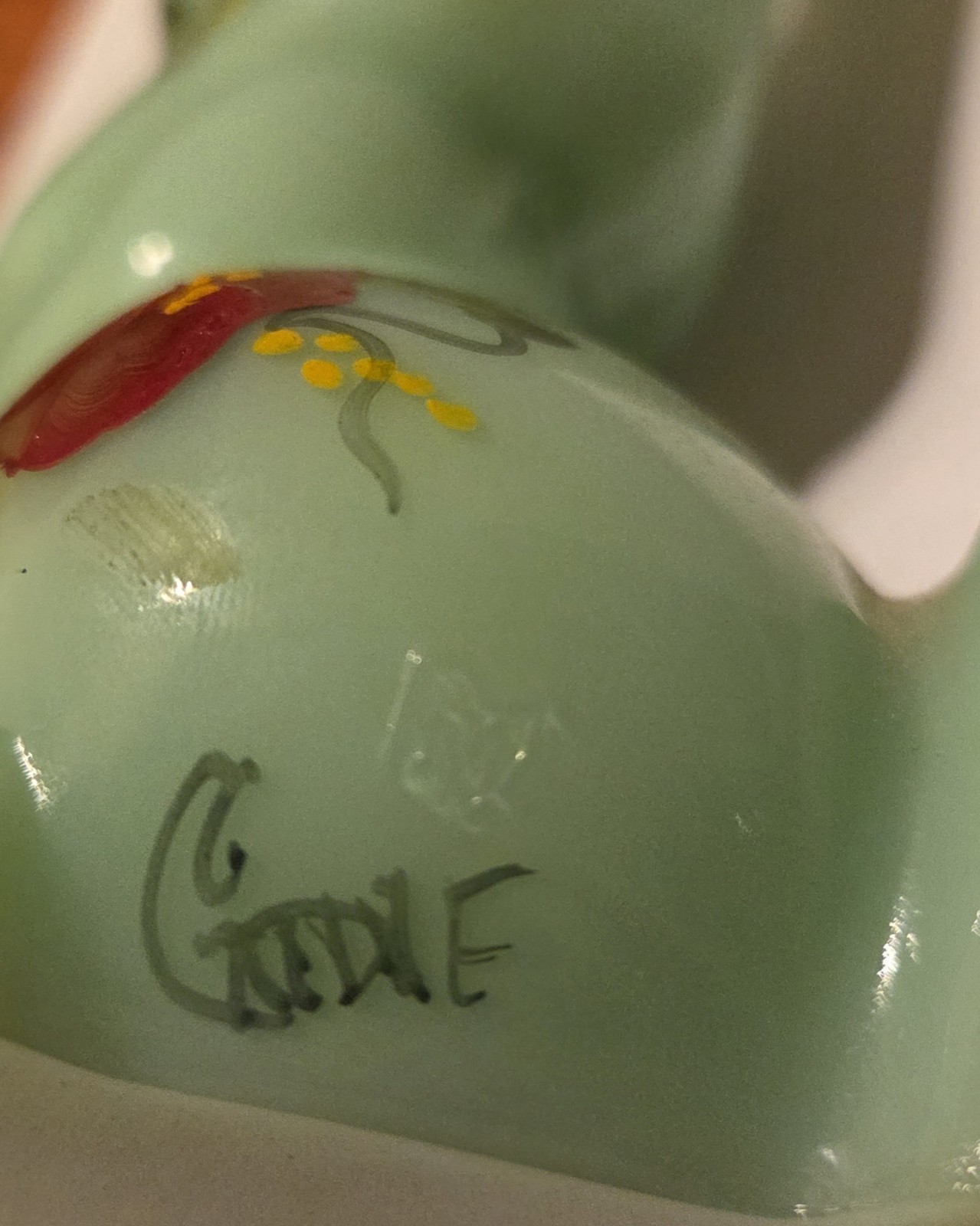 Mosser Glass Jadeite Jade Thumper Rabbit Hand Painted Signed 6.5”