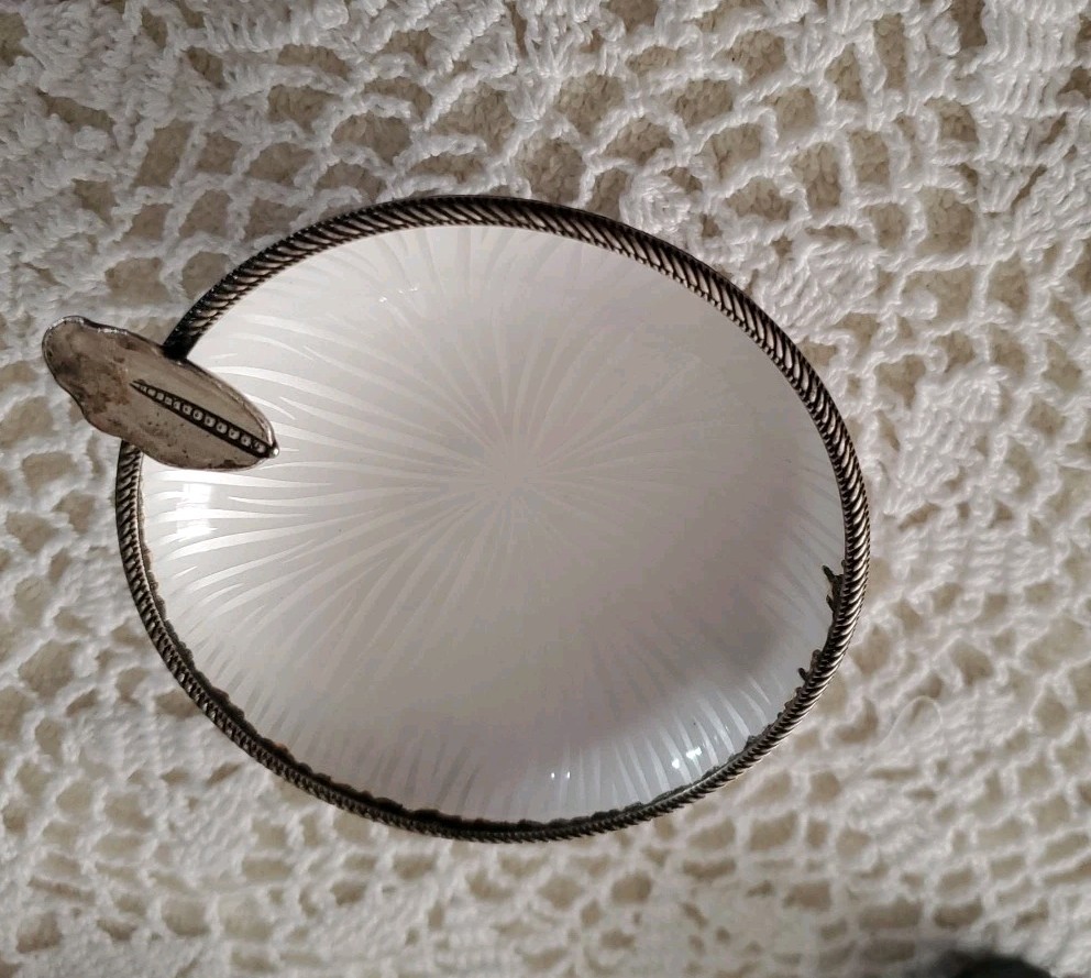 White Guilloche Style Enamel Ashtray Jewelry Dish Neoclassical Early 20th Centry