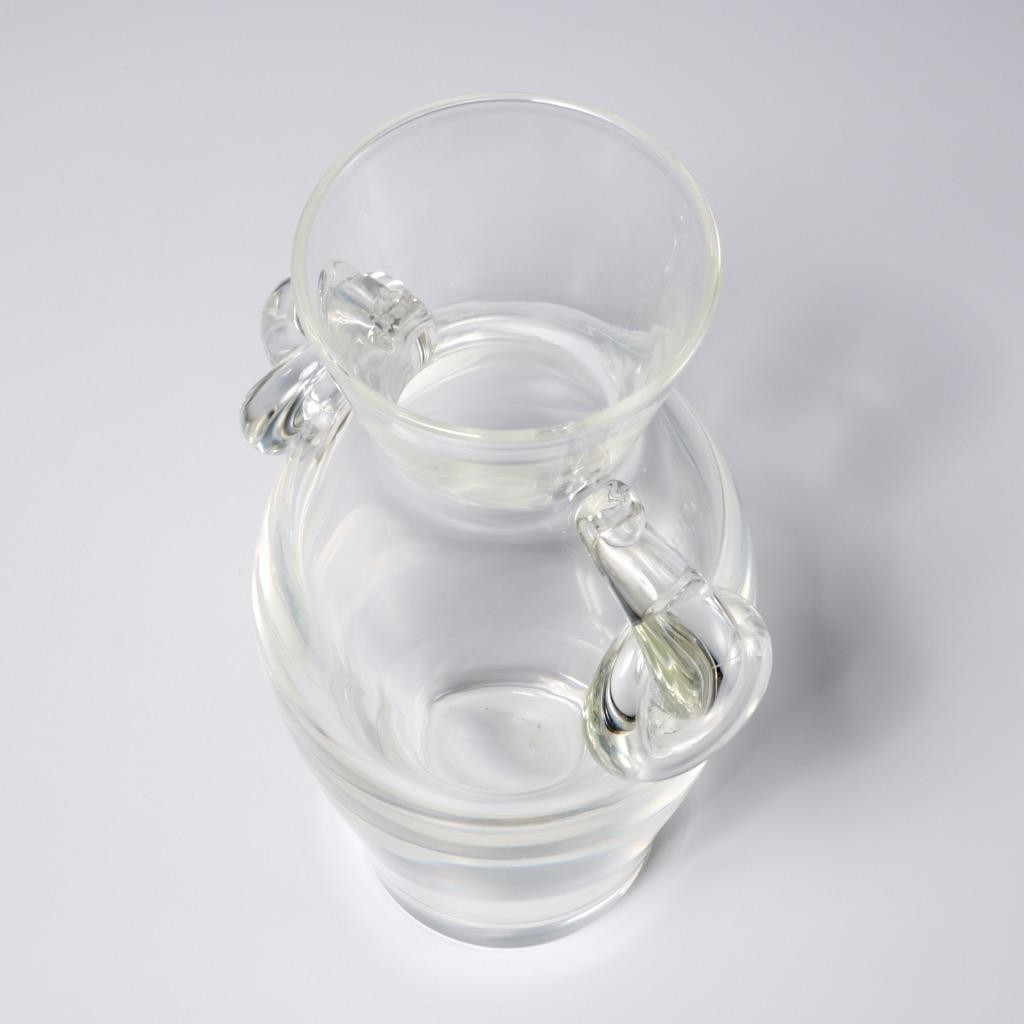 Steuben Lloyd Atkins Clear Ring Handle Art Glass Vase 1950s MCM