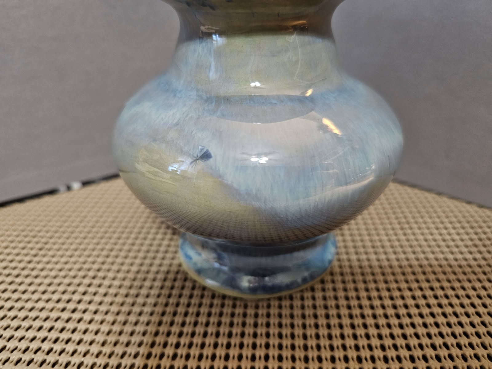 Studio Art Pottery Vase Blue Green Signed RPH 2010 On Bottom. 4.75×4.5 In.