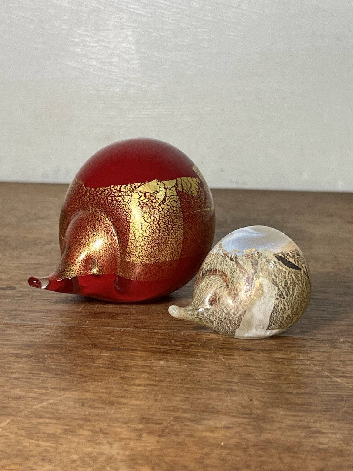 2 Pc. Handblown Art Glass Hedgehog Murano Gold Fleck Mini Decor Small Animal