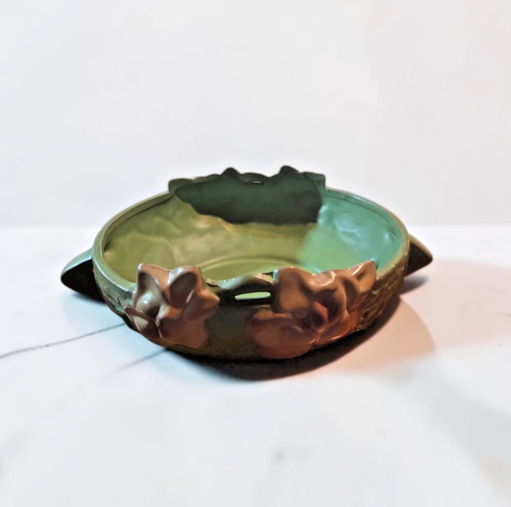 Roseville Pottery Magnolia 448-8 Jardiniere Planter 1943 Brown Green Vintage