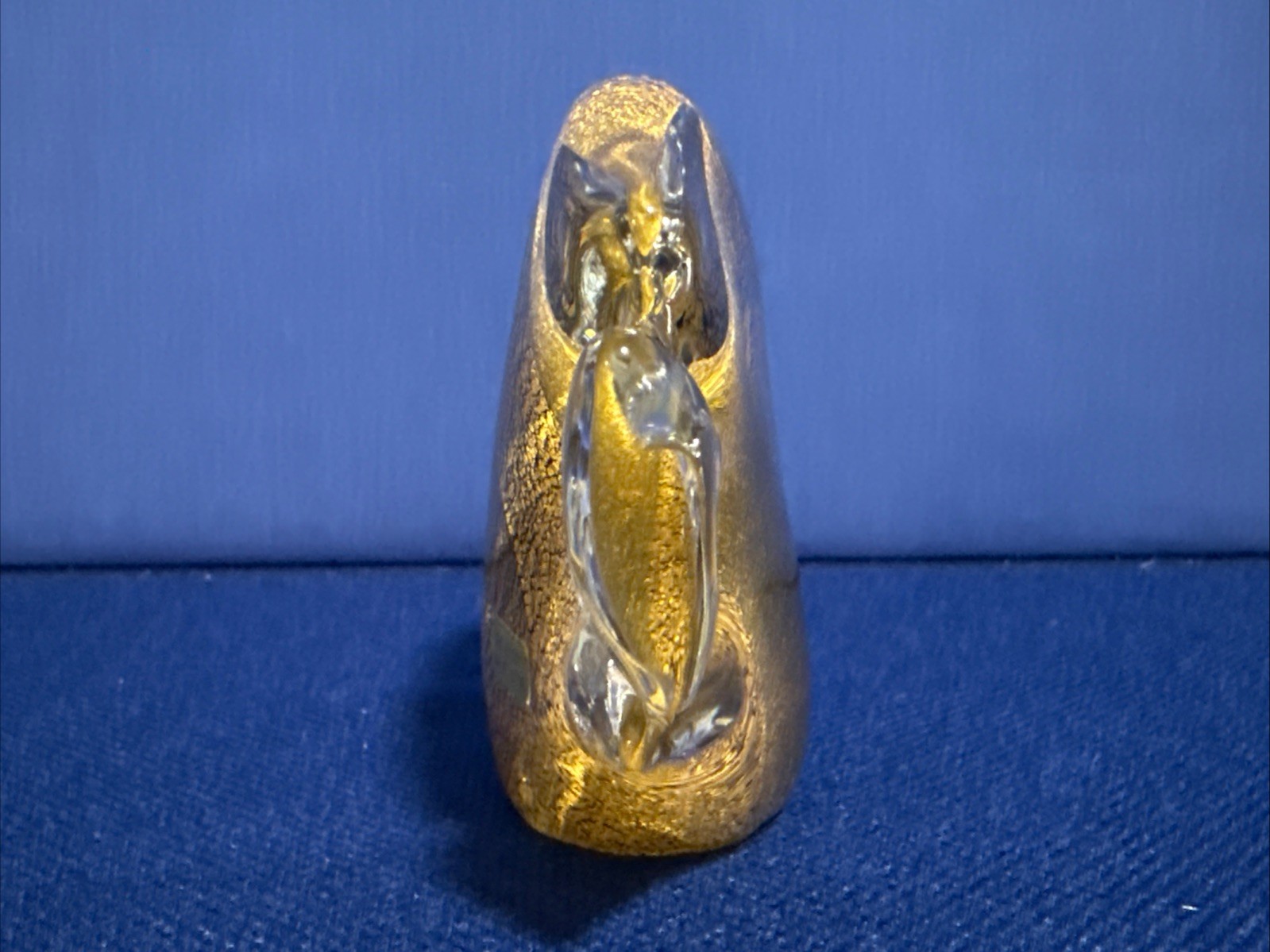 Marcolin Swedish Art Crystal Fish Figurine Clear w/Gold Touch 5X3.5“ Signed