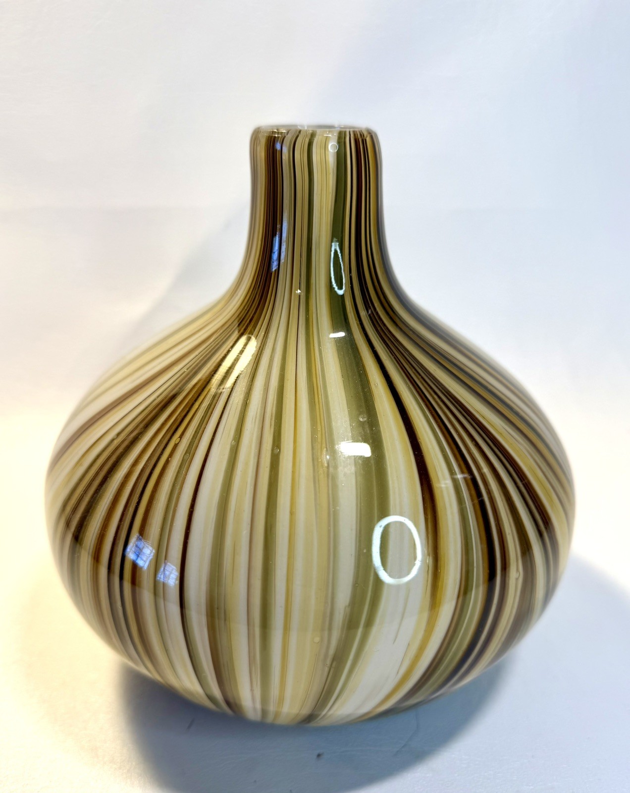 VTG Heavy Murano Glass Swirl 7” Hand Blown Vase Brown Tan Yellow White Italy