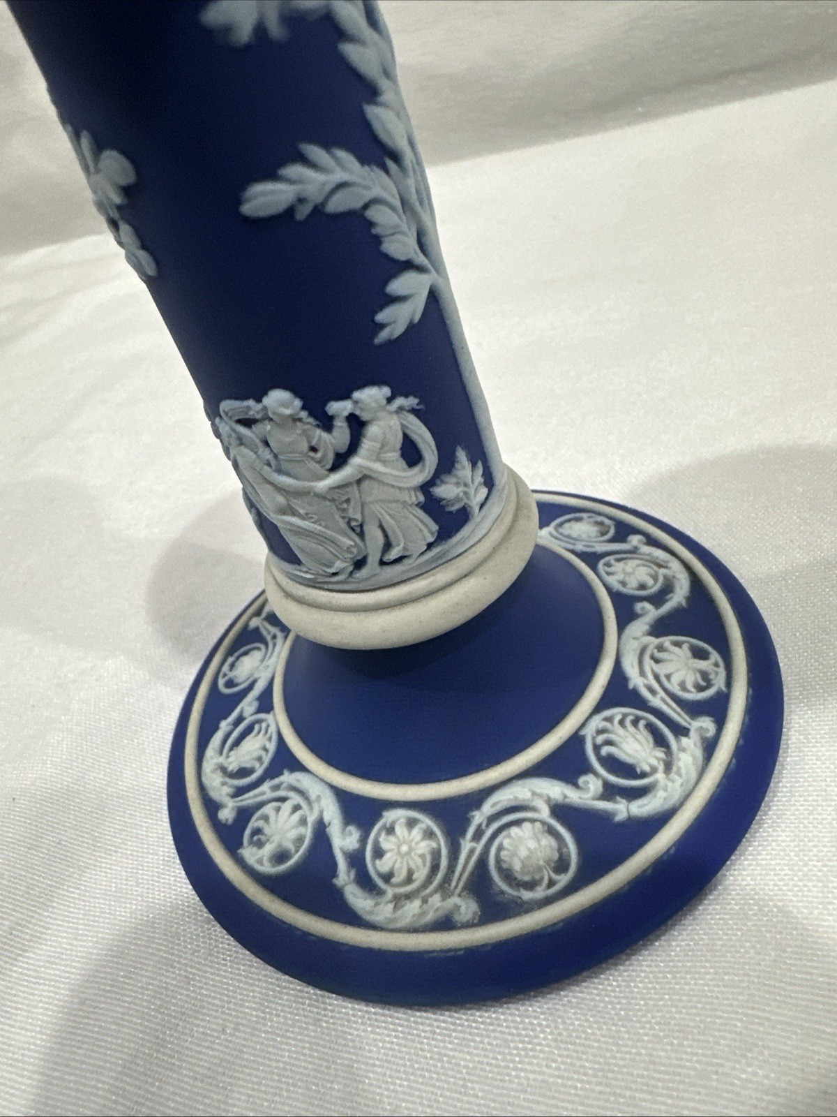 Antique Wedgewood Jasperware 5 Inch Candlestick Cobalt Blue Made in England