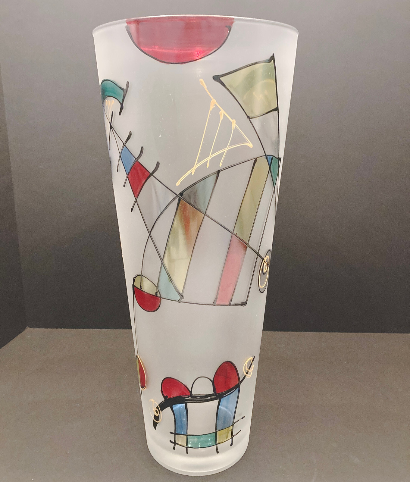 Vase Hand Painted Frosted Glass Contemporary Made in Italy Handblown 15.75″