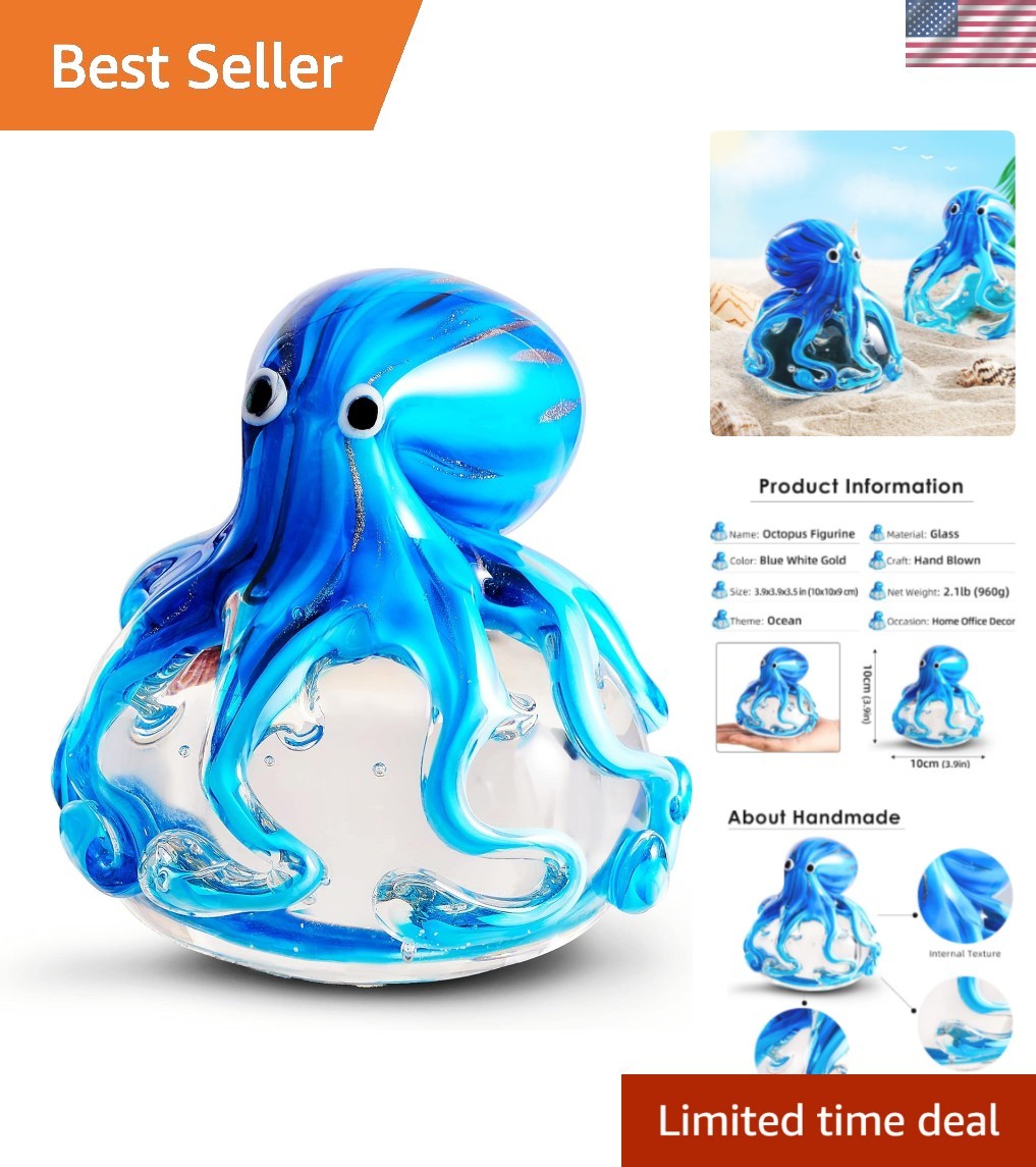 Art Deco Glass Octopus – Handcrafted Paperweight with Exquisite Gift Packaging