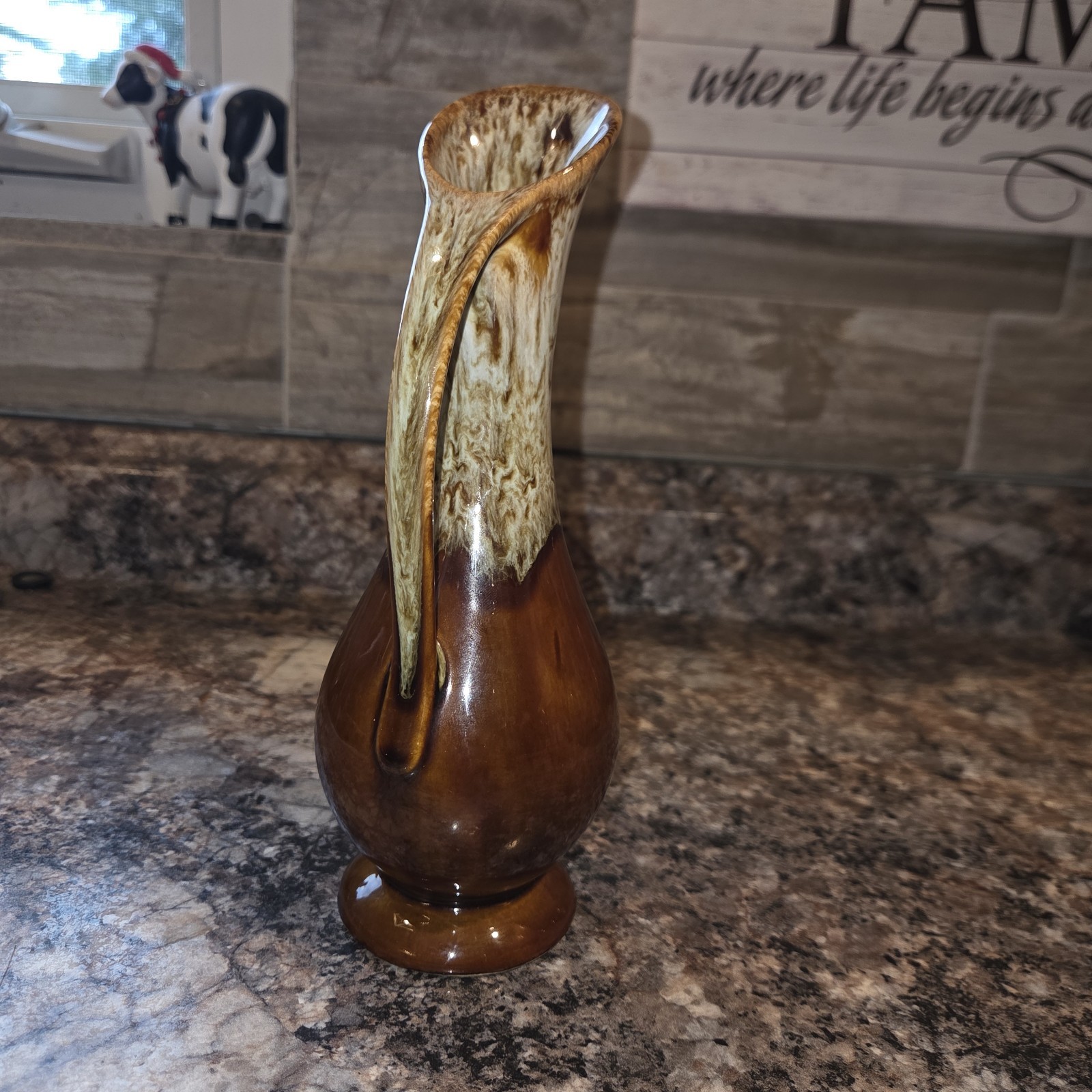 Vintage Dalton USA 8.5″ Brown Drip Glaze Vase Ewer Pitcher MCM Perfect