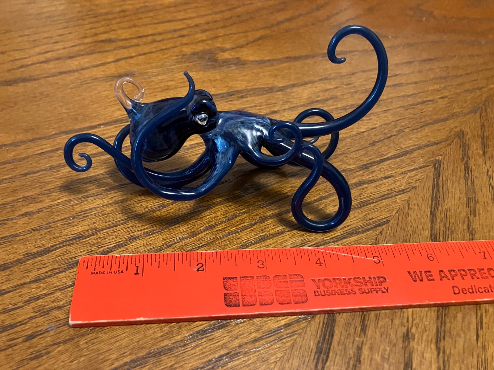 Glass Octopus Dark Blue Colored Figurine Hand Blown Art Deco