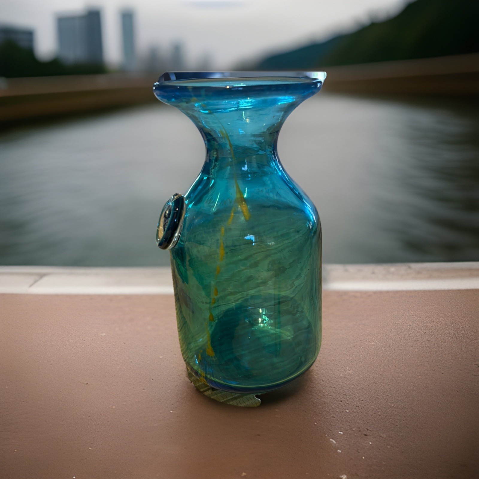 Mdina Malta Blue, Blown Glass Vase signed by artist, 6.5 inch Hight