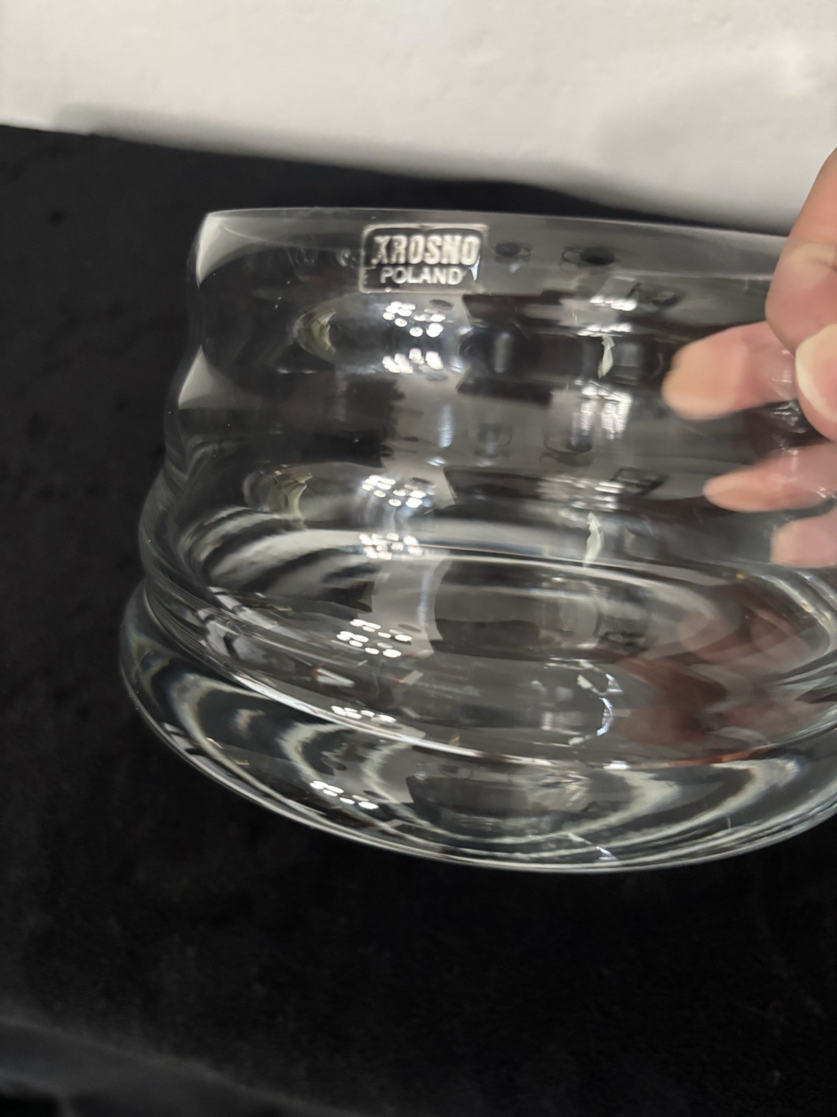 Krosno Poland Round Glass Candle Holder Beehive Design 4 1/2 Inches Wide