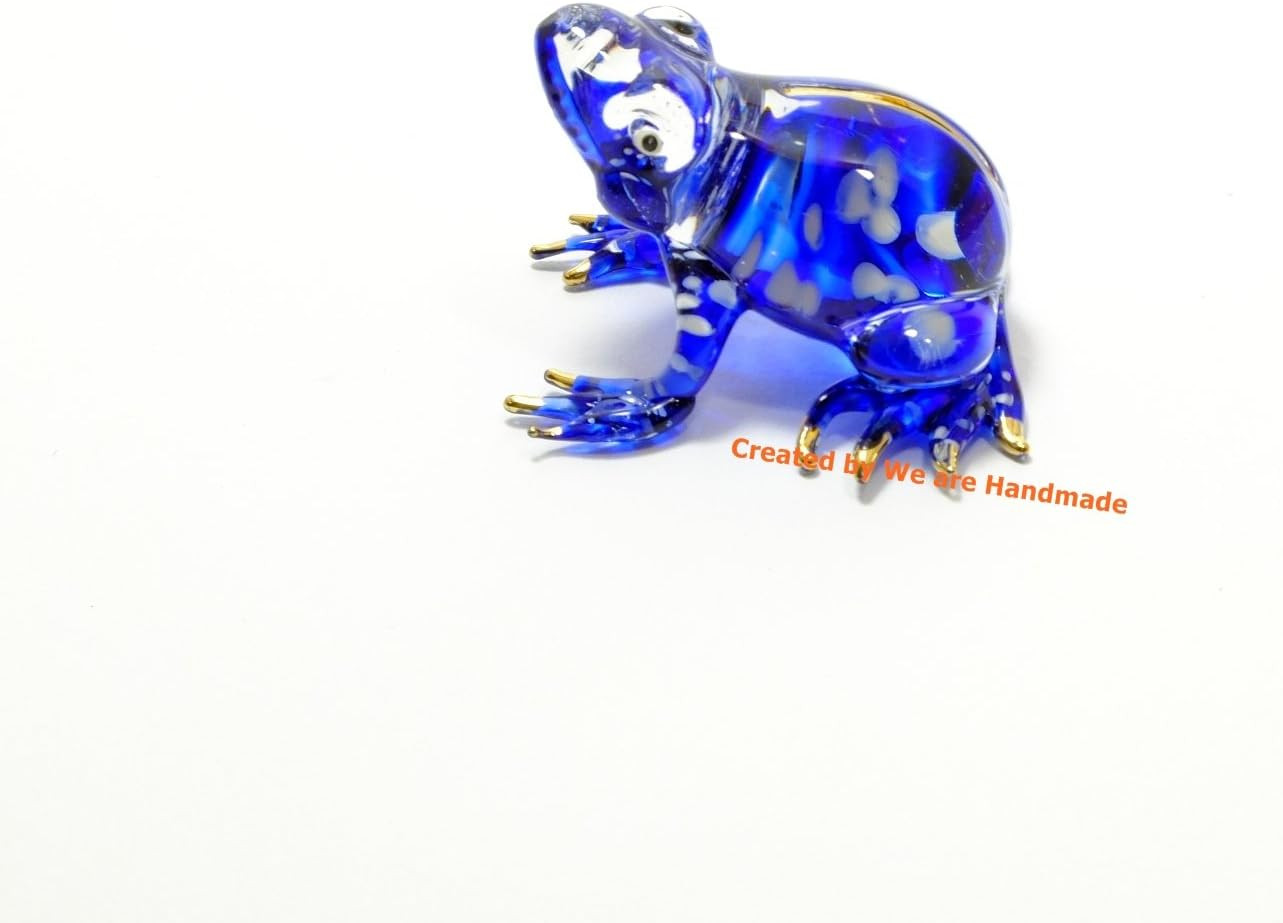 Handmade Mini 2″ Glass Blue Frog Figurines Blown Glass Art/Miniature Animals/Col
