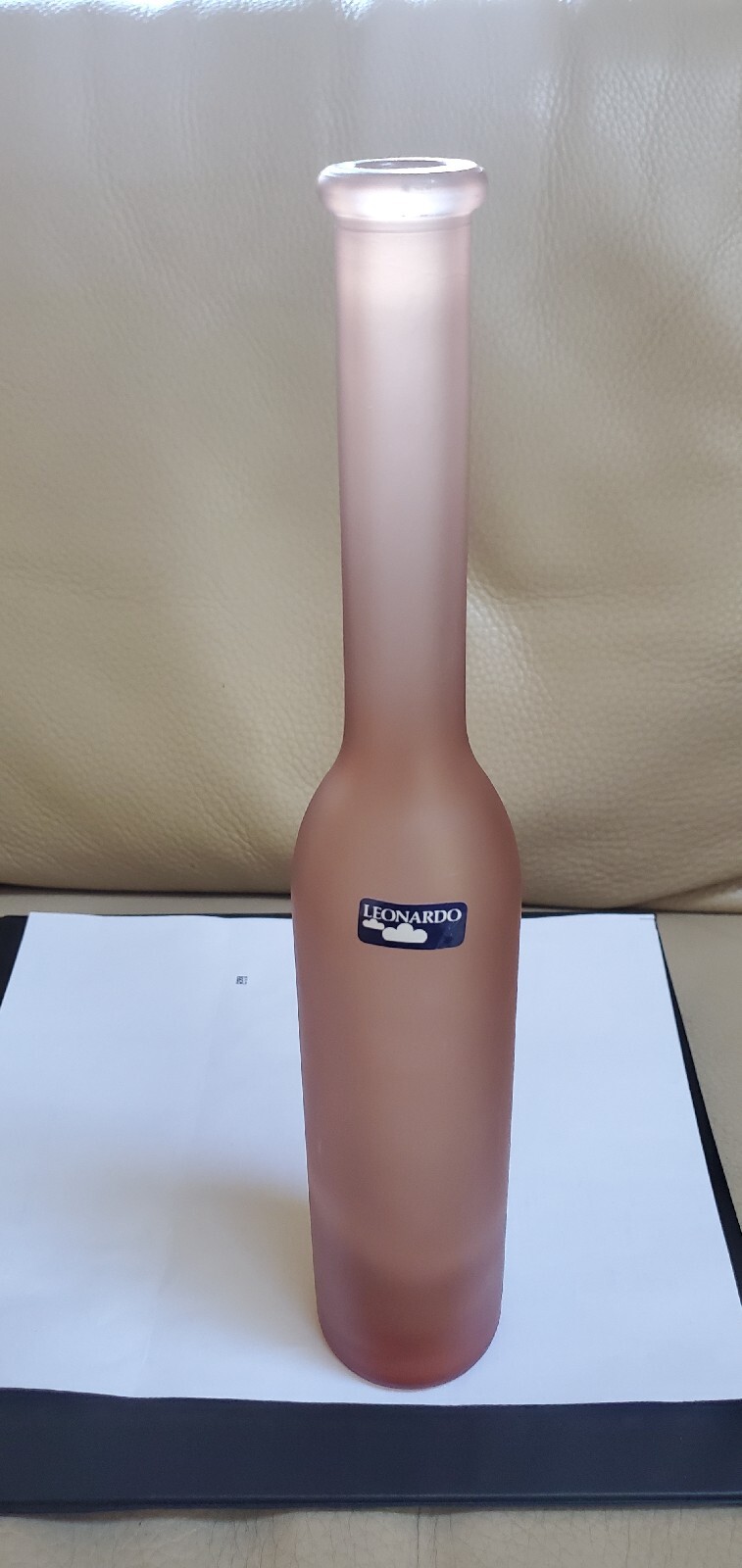 Leonardo Hand Blown Glass Bottle/Vase. Germany. Pink Frosted. 13 1/8″Tall.