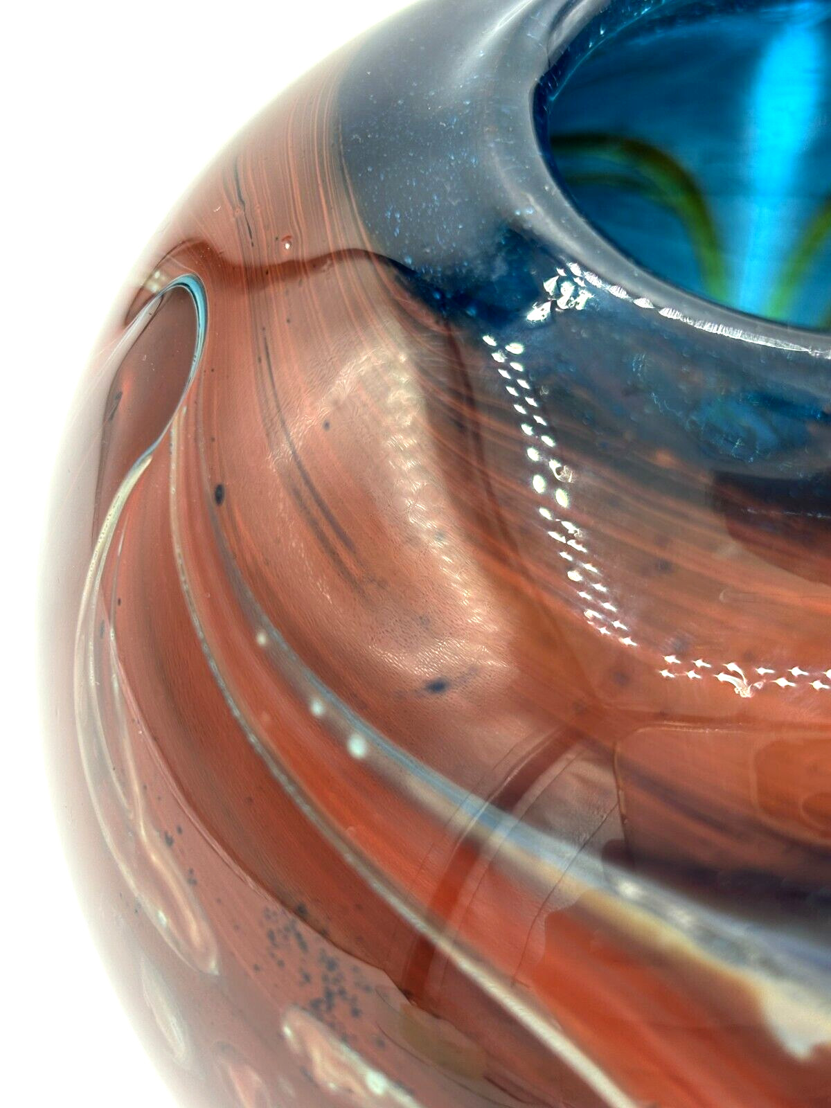 JP Goodman Art Glass Vase Signed Mouth-Blown Swirl Earth Tones 1977 4½″×5¼″ Sign