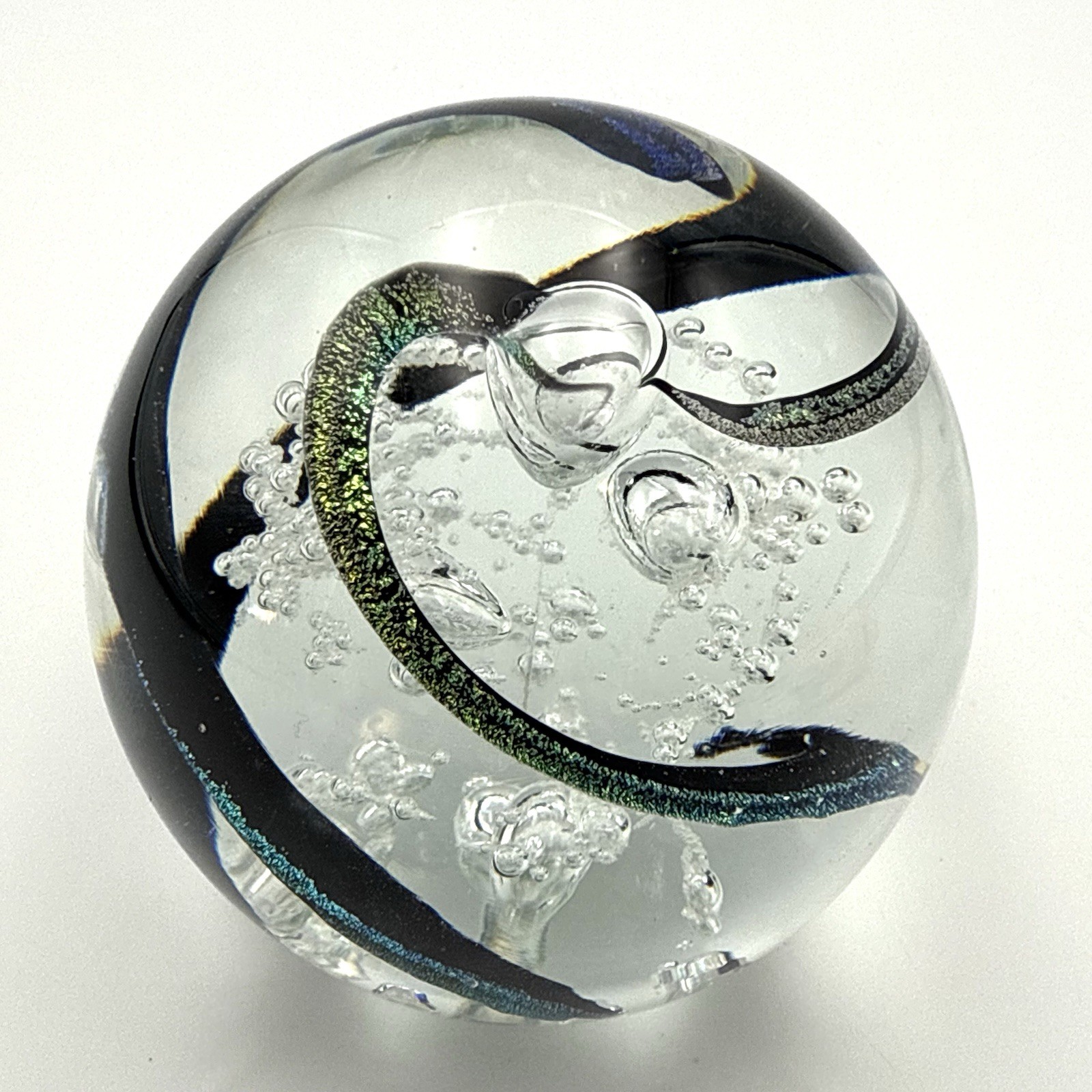 Signed Marilyn Kimble Holt 1994 Art Glass Paperweight Iridescent Bubbles 3”