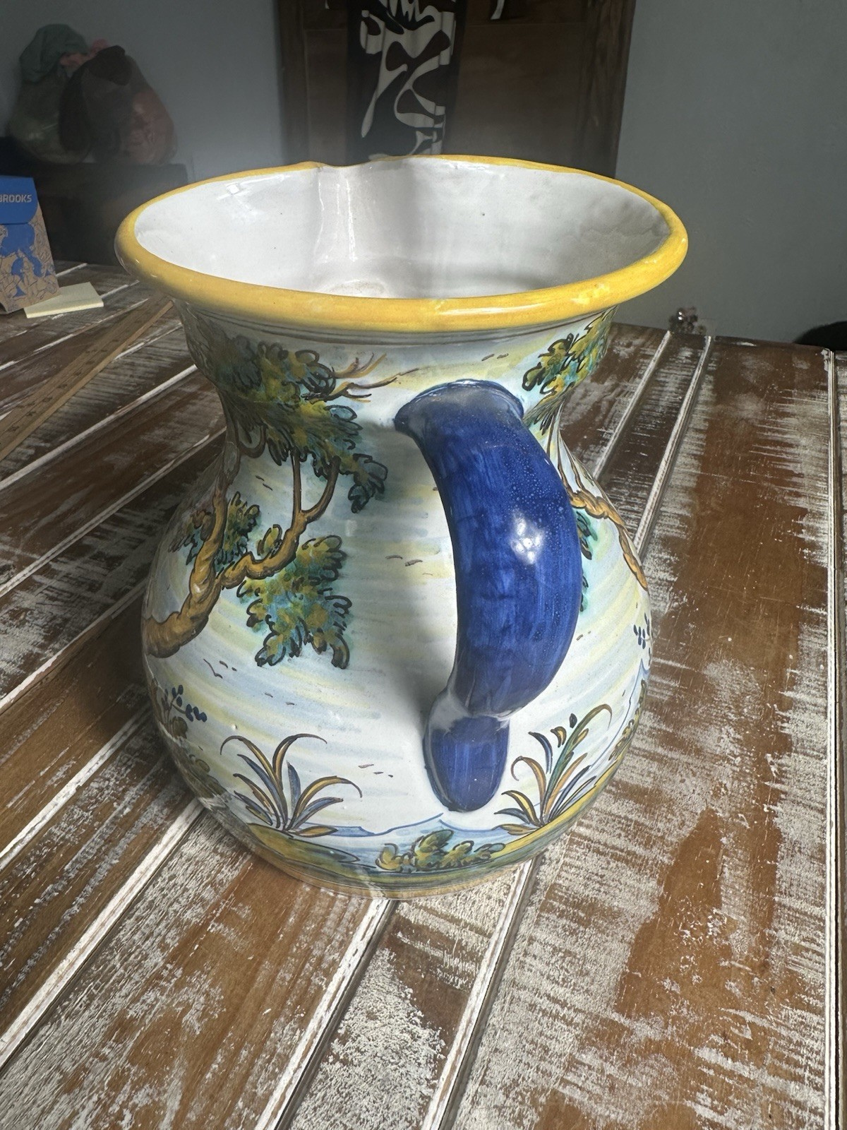 ALAERA 9” Tall Vase Pottery Animal Scene Floral Vintage