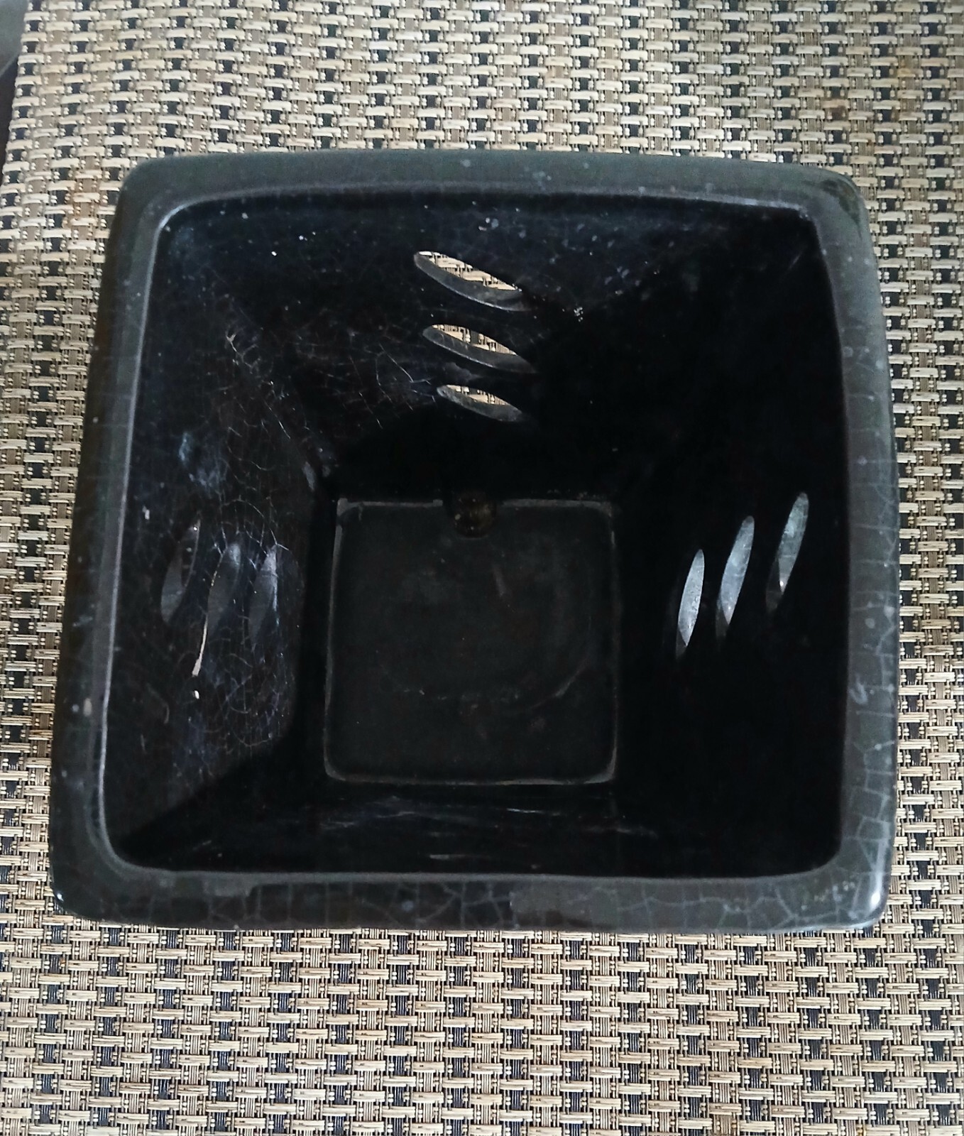 Ceramic Orchid Pot Square Black glazed 5″ Planter With Saucer Attached