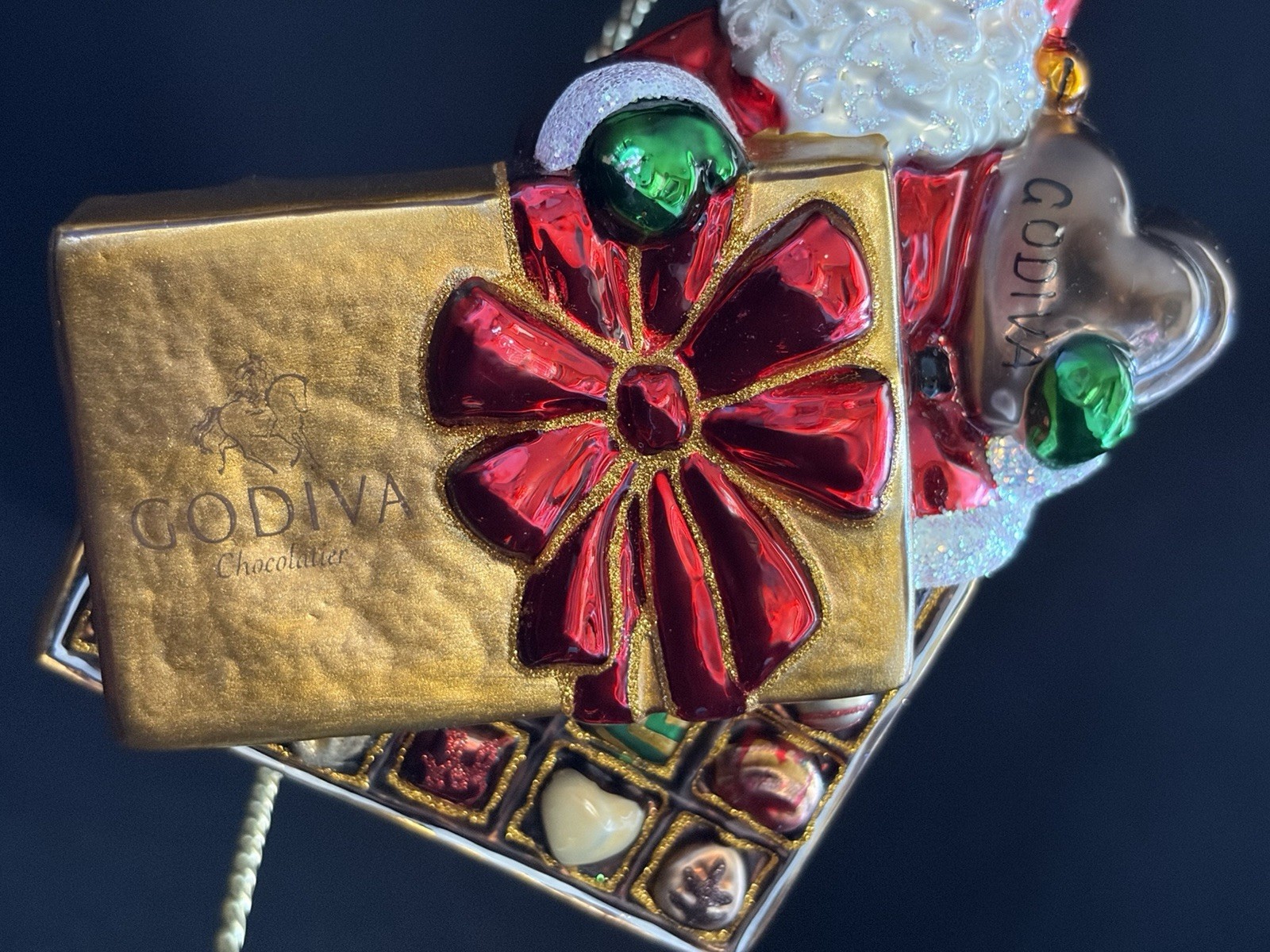 CHRISTOPHER RADKO BLOWN GLASS CHRISTMAS ORNAMENT SANTA FOR GODIVA CHOCOLATE LE