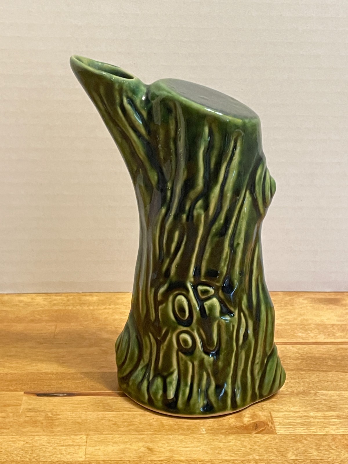 Vintage MCM Retro Textured Green & Black Tree Trunk Ceramic 7″ Vase