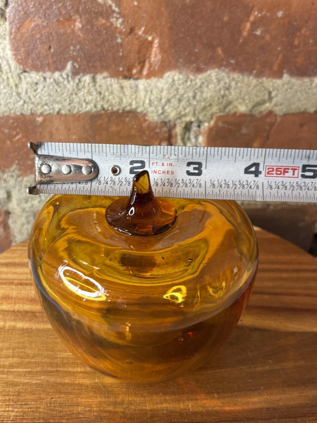 VTG Art Glass Apple Paperweight Transparent Amber Figurine Statue