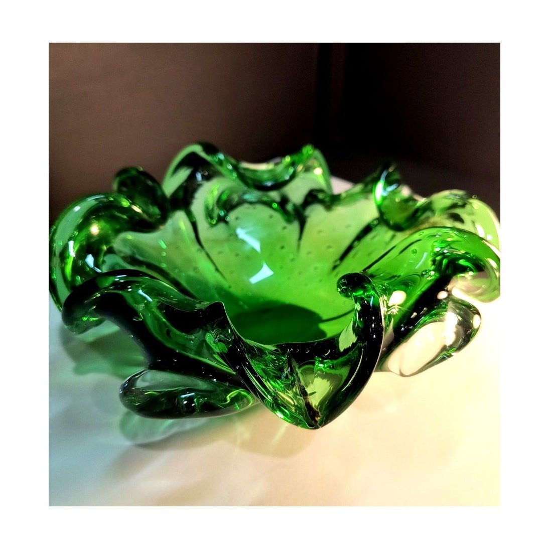 96. Murano Style Bowl Dish Flower Petals and Leaves