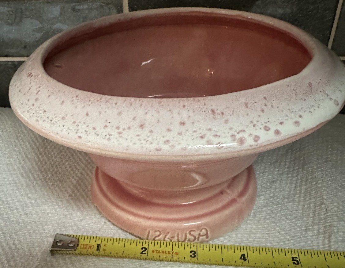Vtg USA126 Haeger Raised Pedestal Planter Pink With White Spatterglaze Rim Mcm