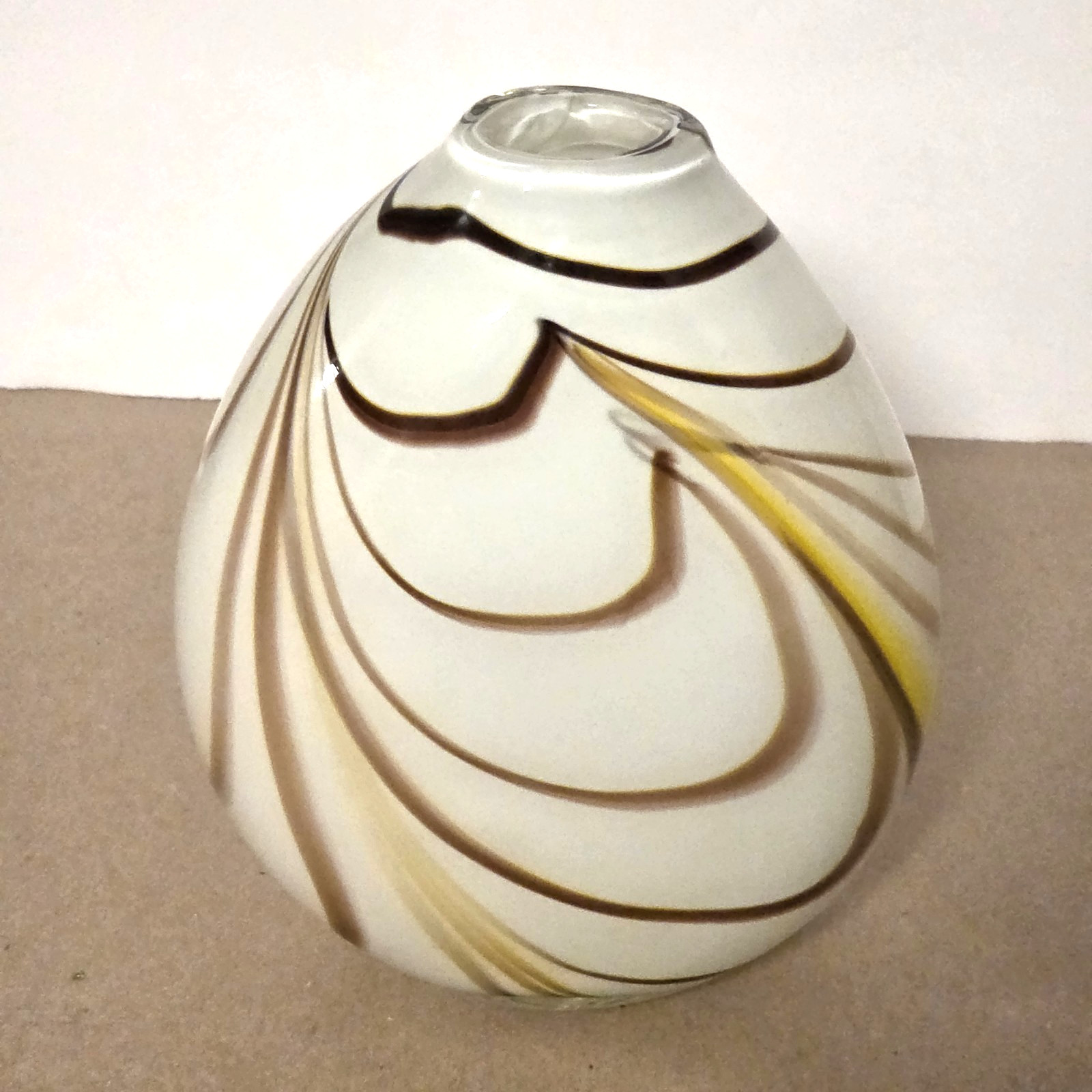Chocolate Swirl on White Vase 8.25 inches Designer Look