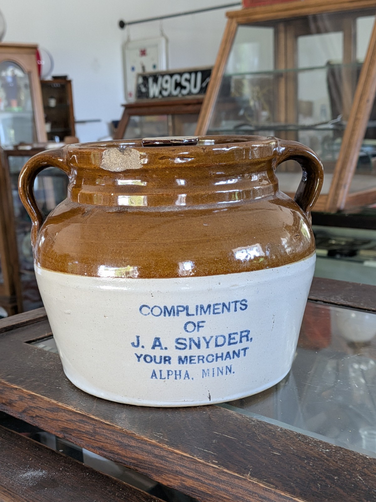 Red Wing Stoneware Advertising Bean Pot J.A Snyder Alpha Minnesota Minn MN