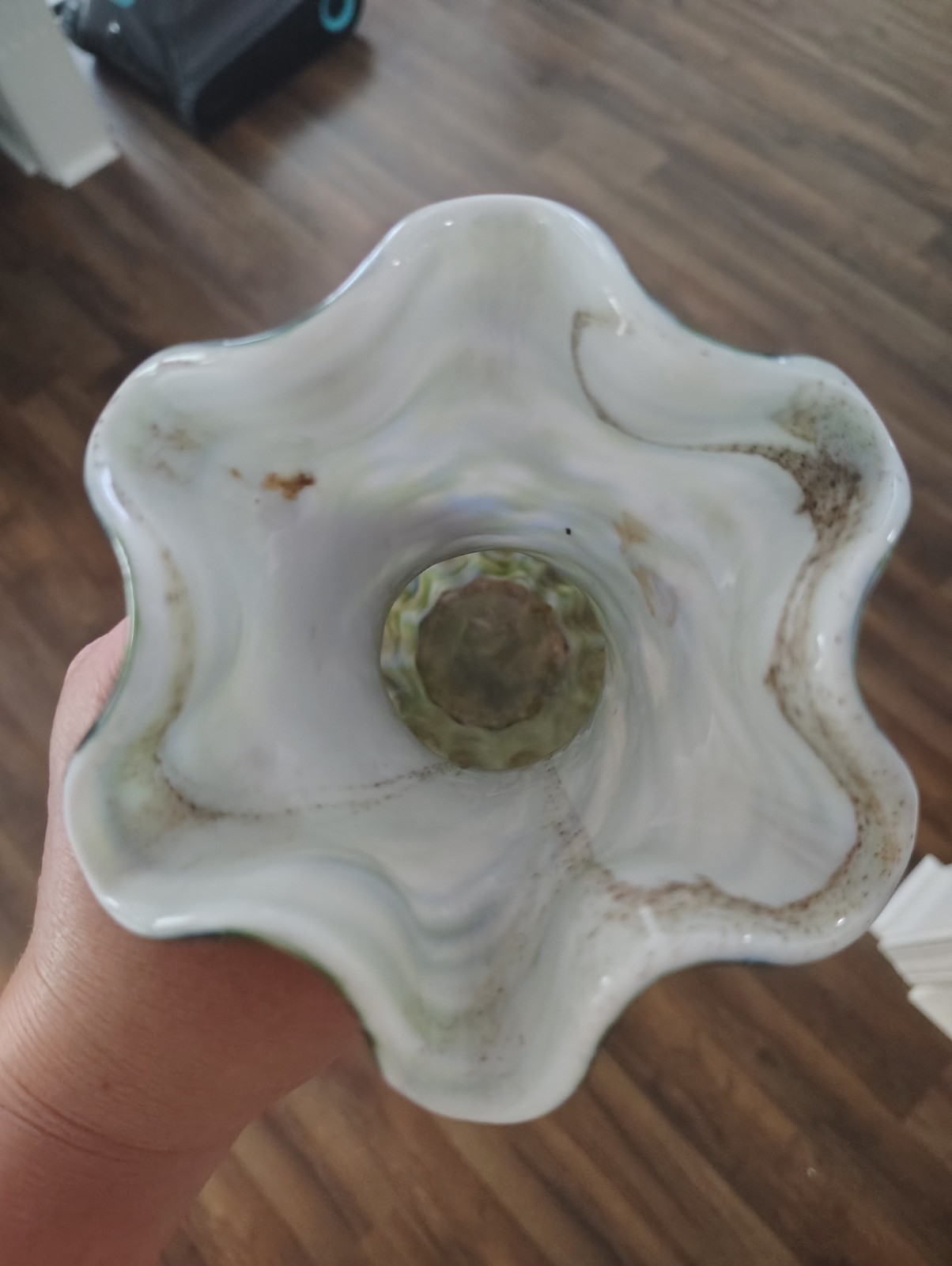 vintage Fenton Art Glass Vasa Murrhina vase ruffled rim About 10 In Tall