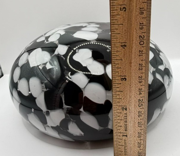 Hand Blown Glass Black & White Cased Bowl Vase