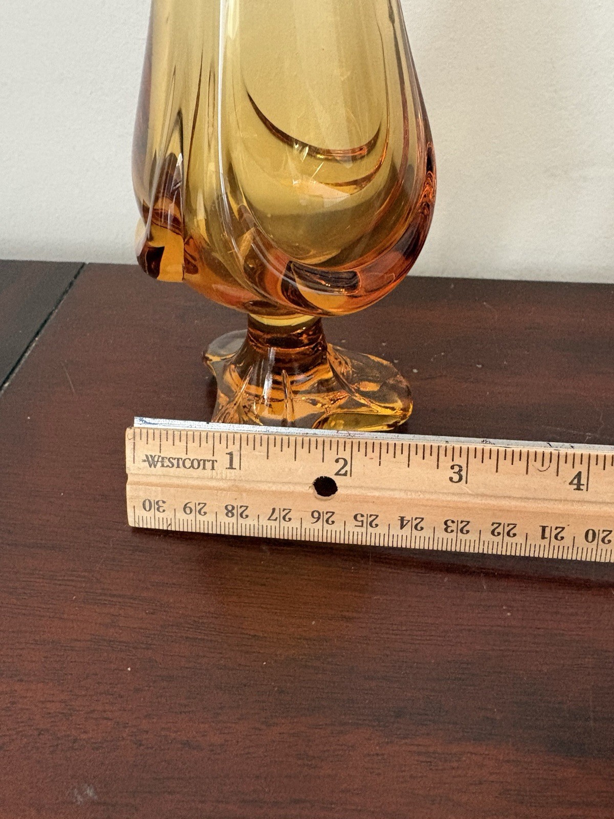 Viking Glass 1970’s Pedestal Drape Vase Amber MCM Footed Base
