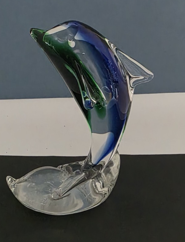 Art Glass Dolphin Figurine Paperweight 6” Green Blue Clear Unbranded
