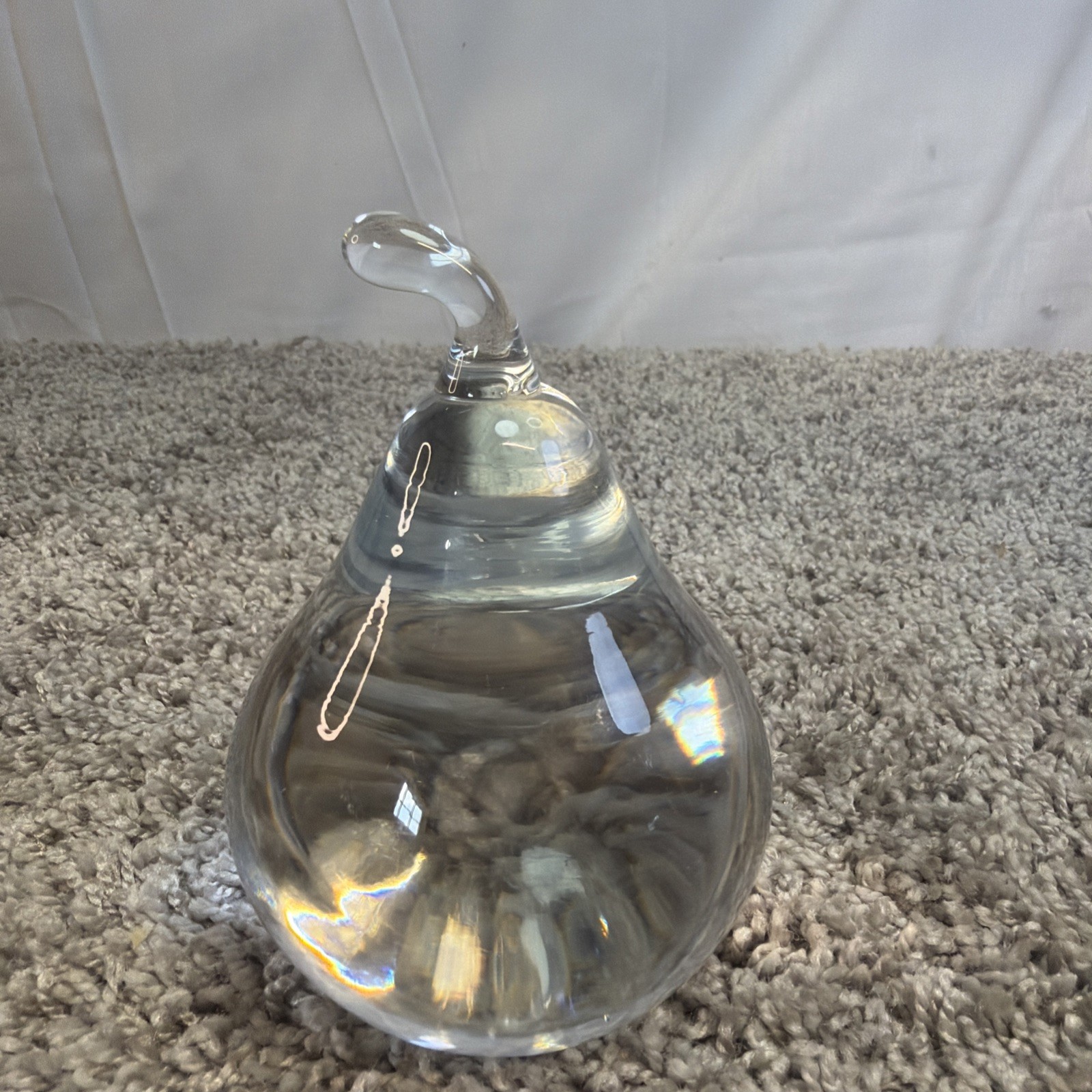 Vintage Blown Glass Paperweight Pear, Solid, Green Hue, Heavy, Desk Clear
