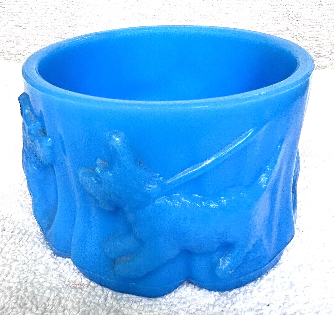 Blue Opaline Milk Glass Scotty Dog Terrier Round Jar Box No Lid 3 3/4 x 2 3/8″