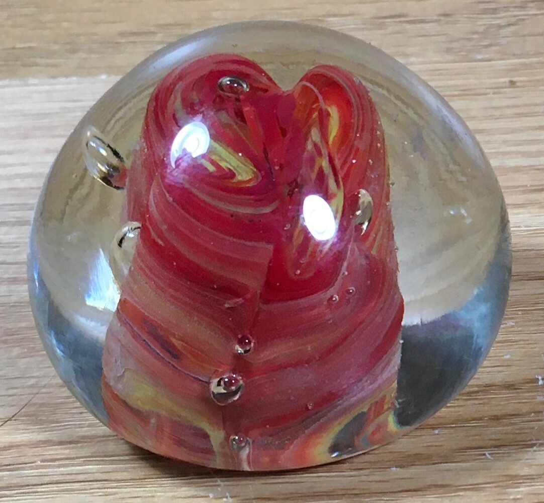 Small 2 5/16” art glass paperweight INDIA sticker