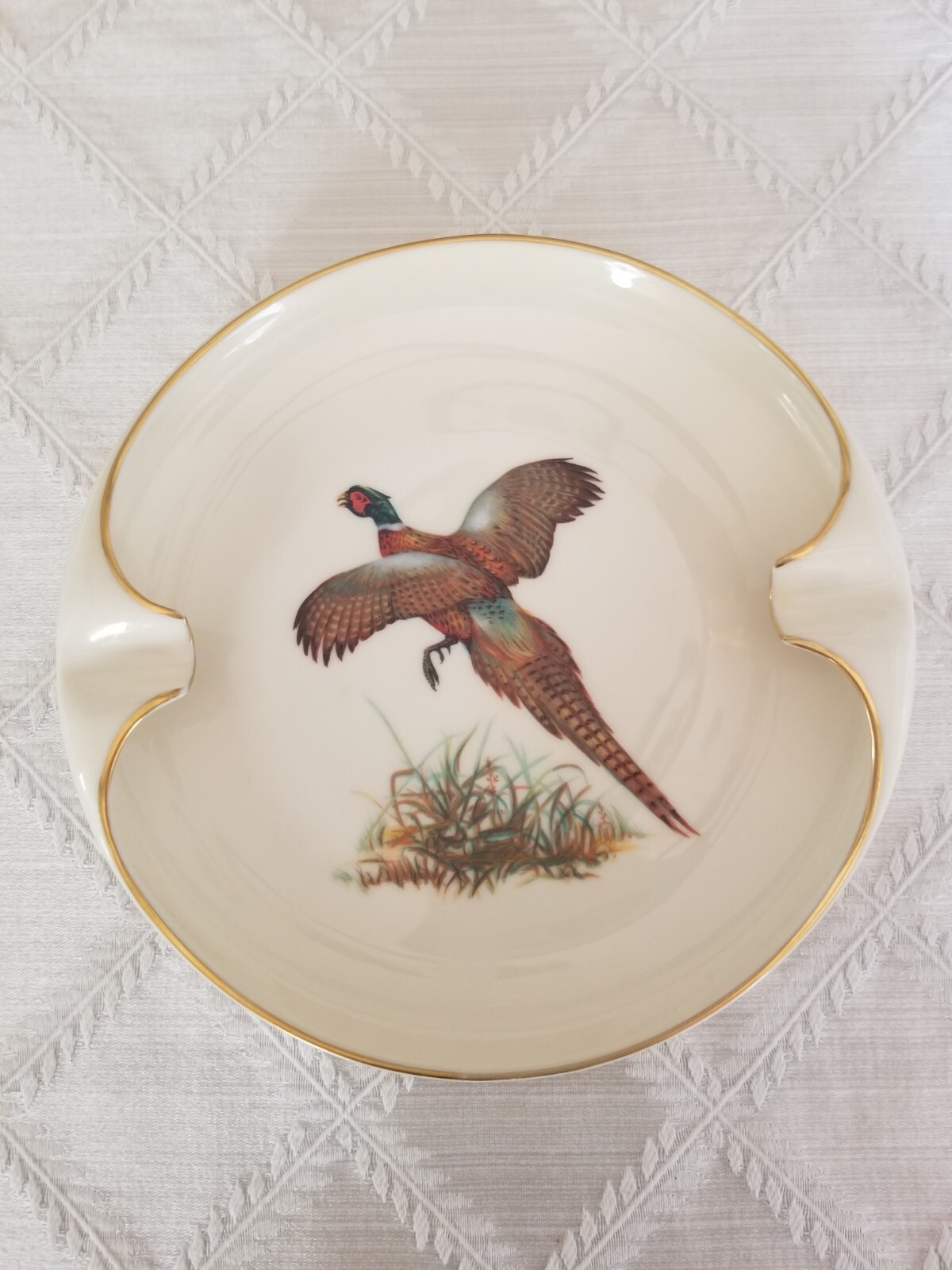 Vintage Lenox Pheasant Ashtray 24k Gilded Rim