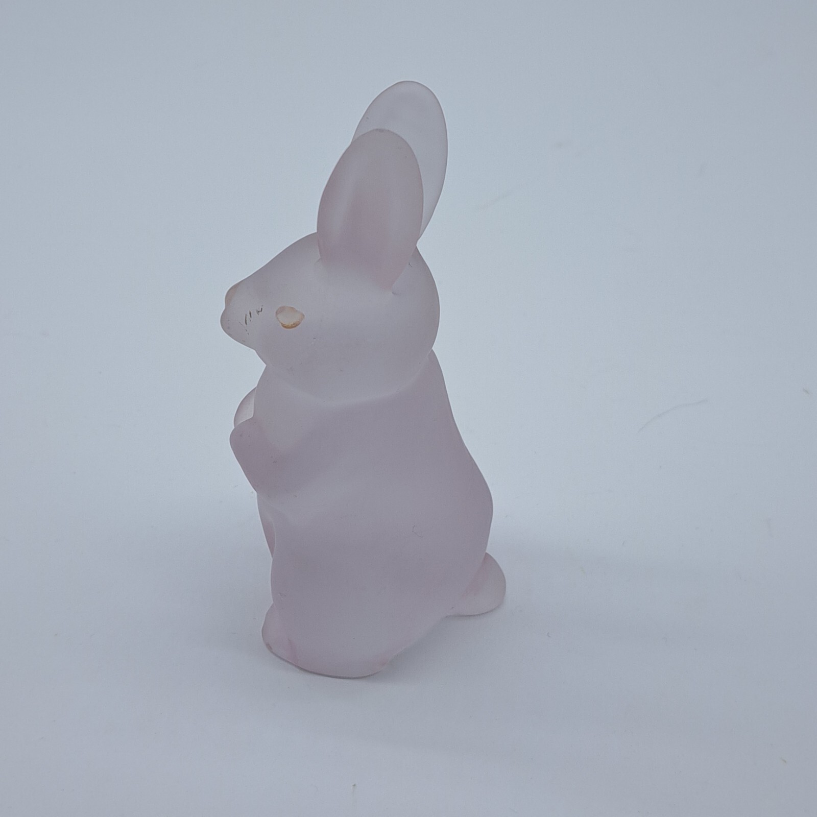 Vintage Pink Frosted Glass Bunny Figurine | Satin Glass Easter Rabbit 5″ Decor
