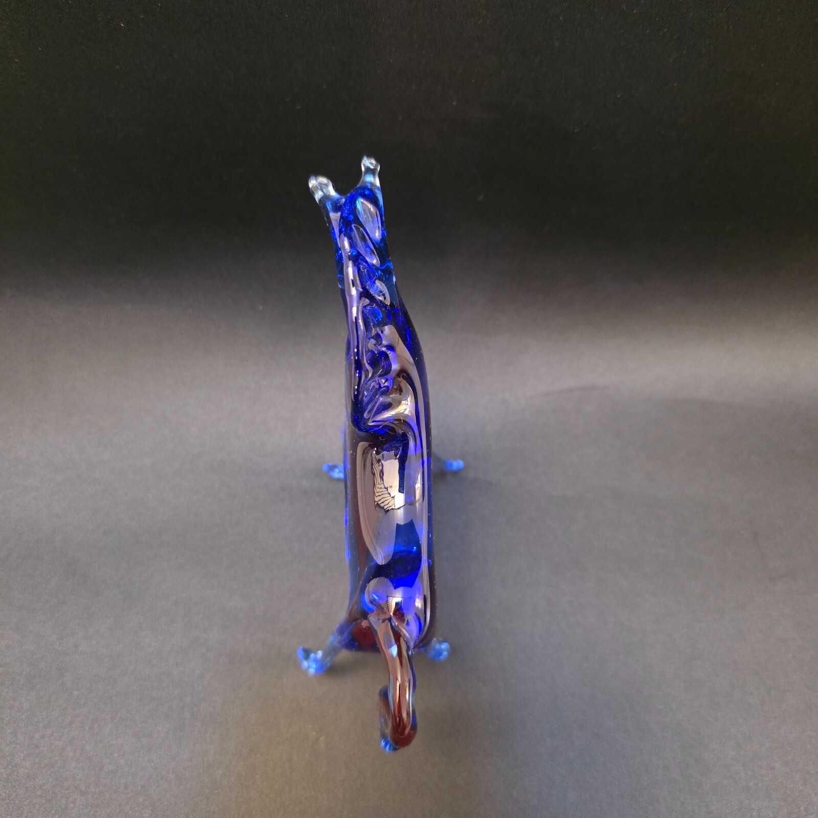 Murano Figure Horse Hand Blown Clear Glass blue red Stripe 6 inches Vintage