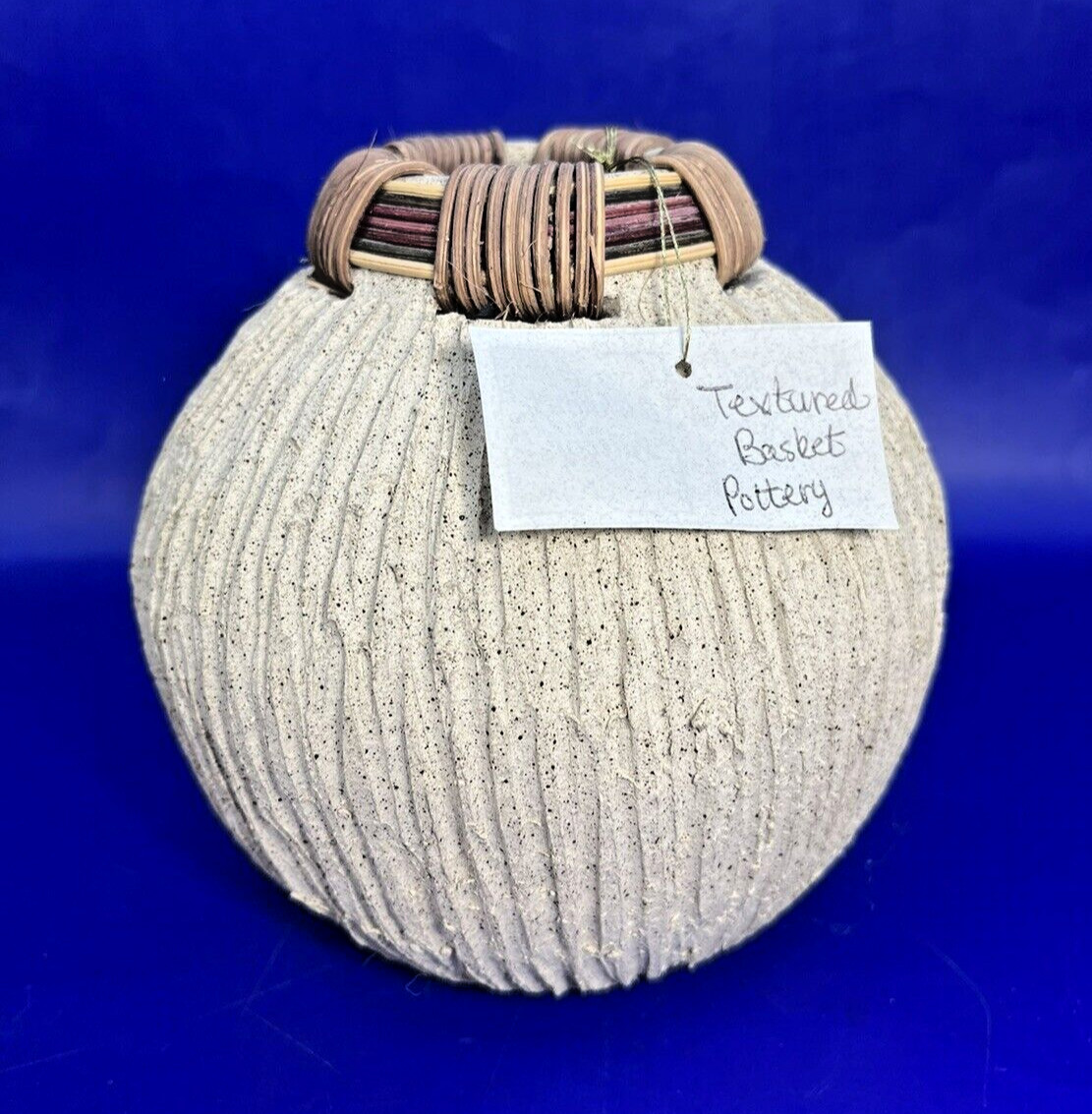 TEXTURED BASKET Vase Art Pottery Signed Hilda Kidd Wiesenmeyer ( Barber ) 2007