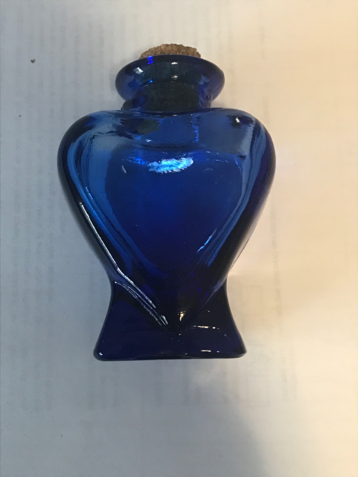 Vintage Cobalt Blue Glass Heart Shaped Bottle With Cork Stopper