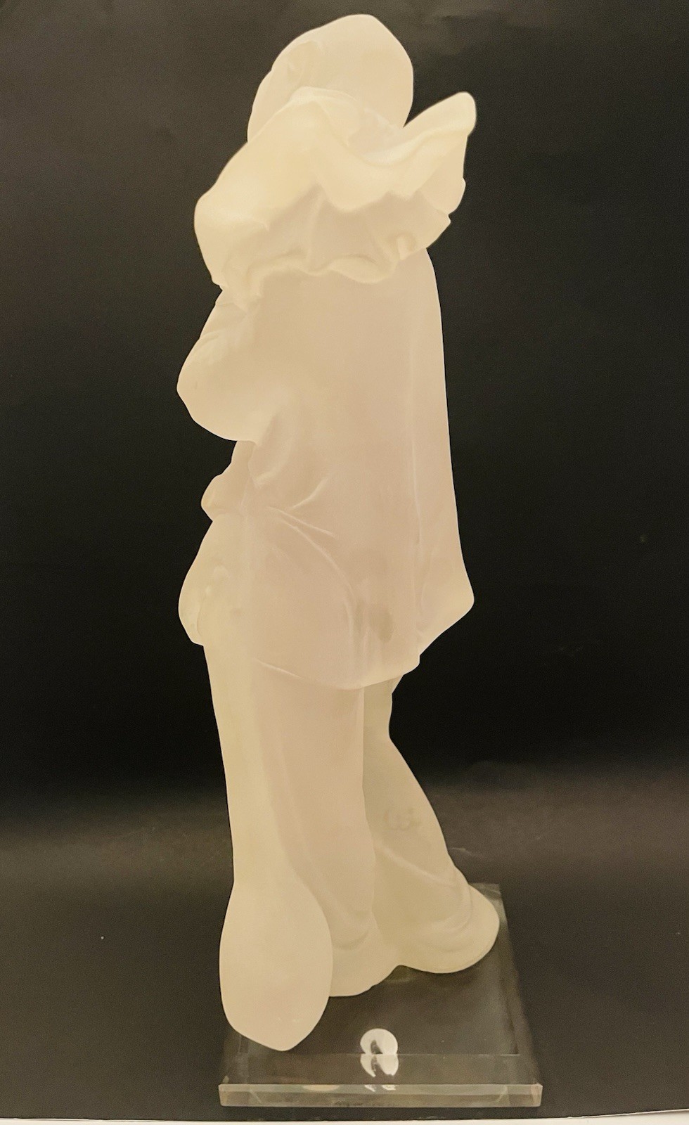 Vintage LUCITE Frosted Crystallus Harlequin Clown Art Deco 18” Sculpture 1983